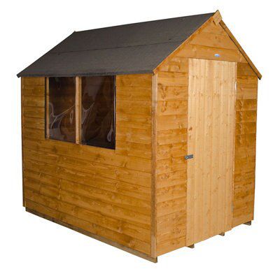 Forest Garden Overlap 7x5 ft Apex Wooden Dip treated Shed with floor & 2 windows (Base included) - Assembly service included