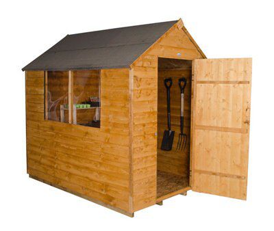Forest Garden Overlap 7x5 ft Apex Wooden Dip treated Shed with floor & 2 windows (Base included) - Assembly service included