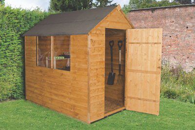 Forest Garden Overlap 7x5 ft Apex Wooden Dip treated Shed with floor & 2 windows (Base included)
