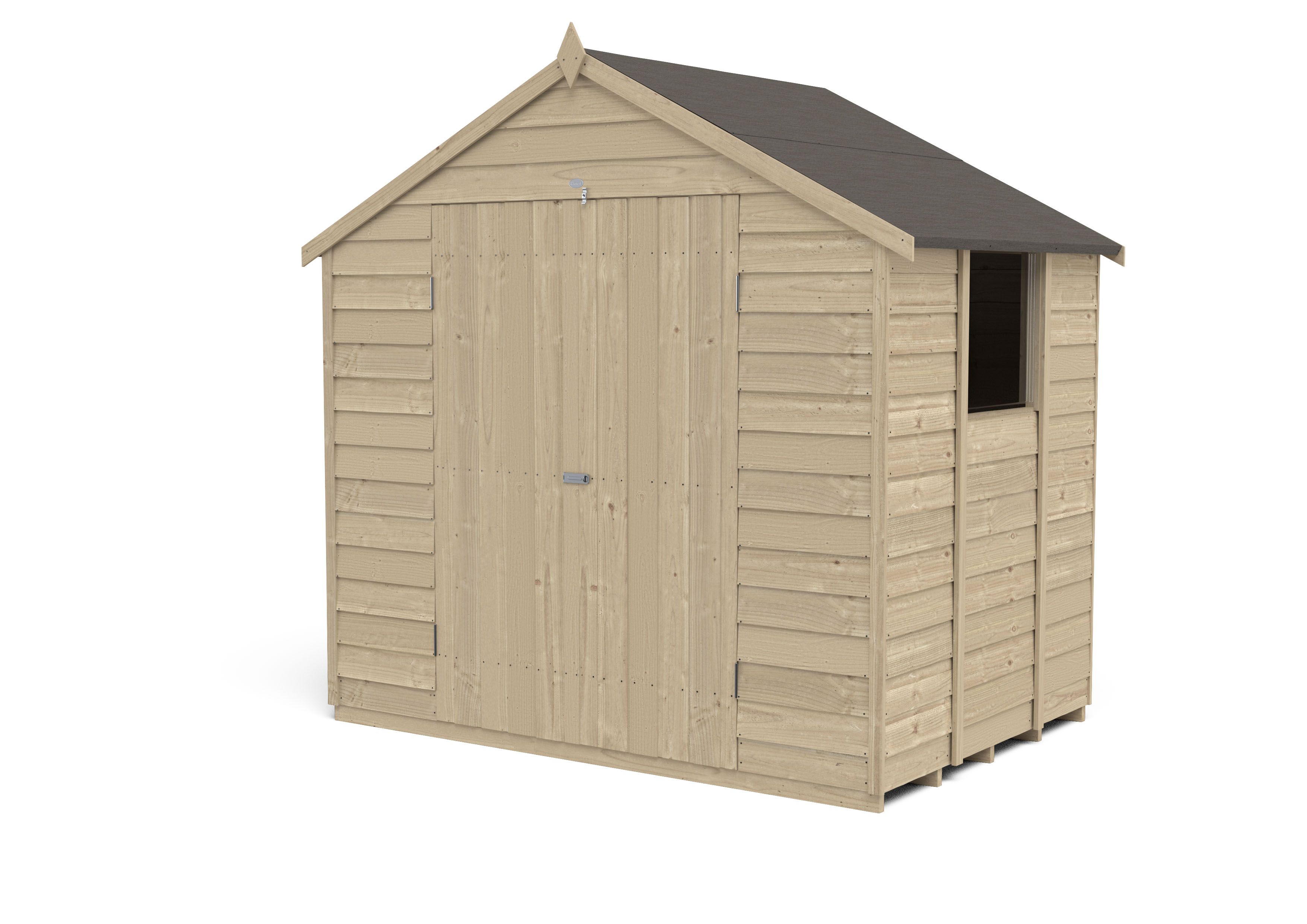 Forest Garden Overlap 7x5 ft Apex Wooden Pressure treated 2 door Shed with floor & 1 window - Assembly service included