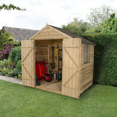 Forest Garden Overlap 7x5 ft Apex Wooden Pressure treated 2 door Shed with floor & 1 window (Base included) - Assembly service included