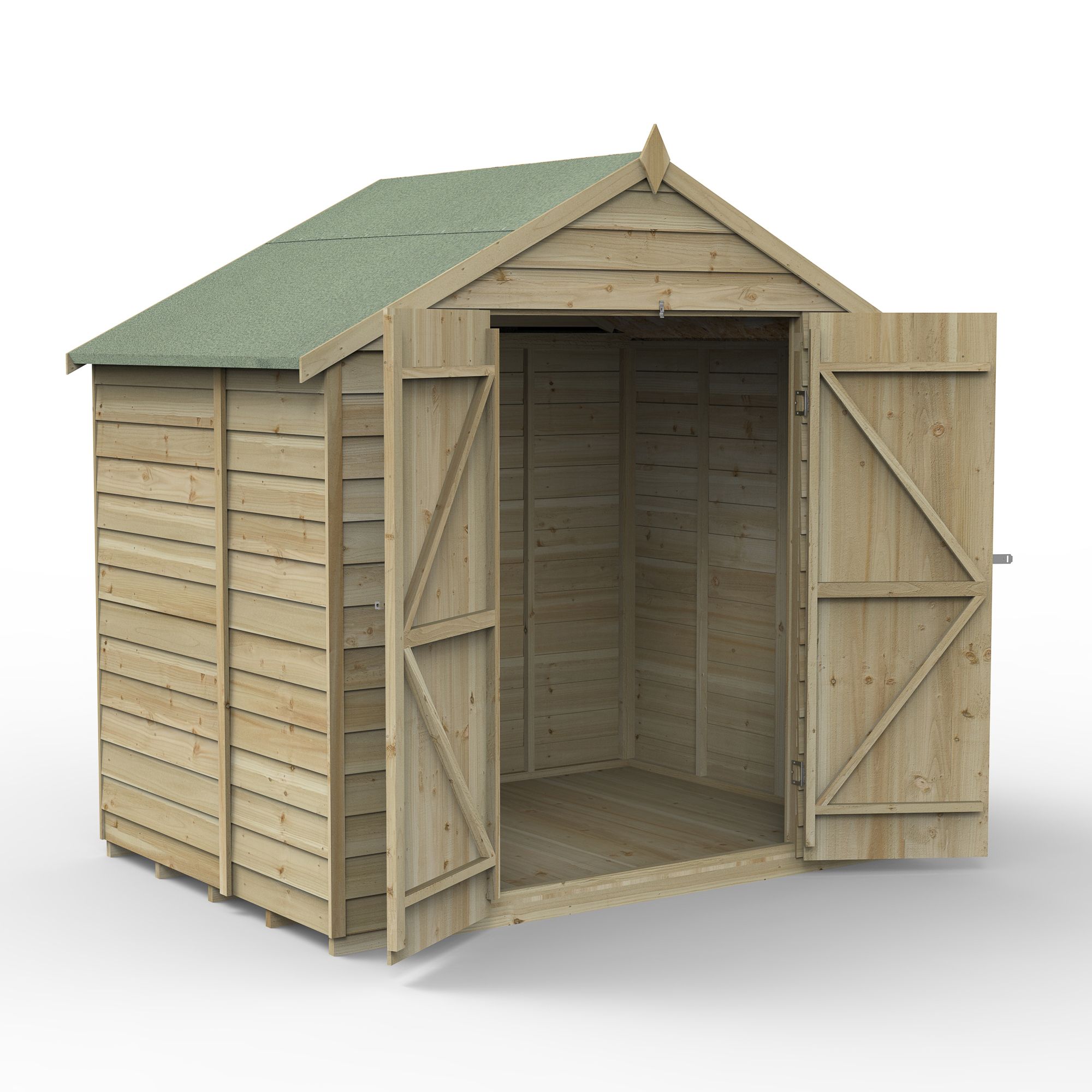 Forest Garden Overlap 7x5 ft Apex Wooden Pressure treated 2 door Shed with floor (Base included) - Assembly service included