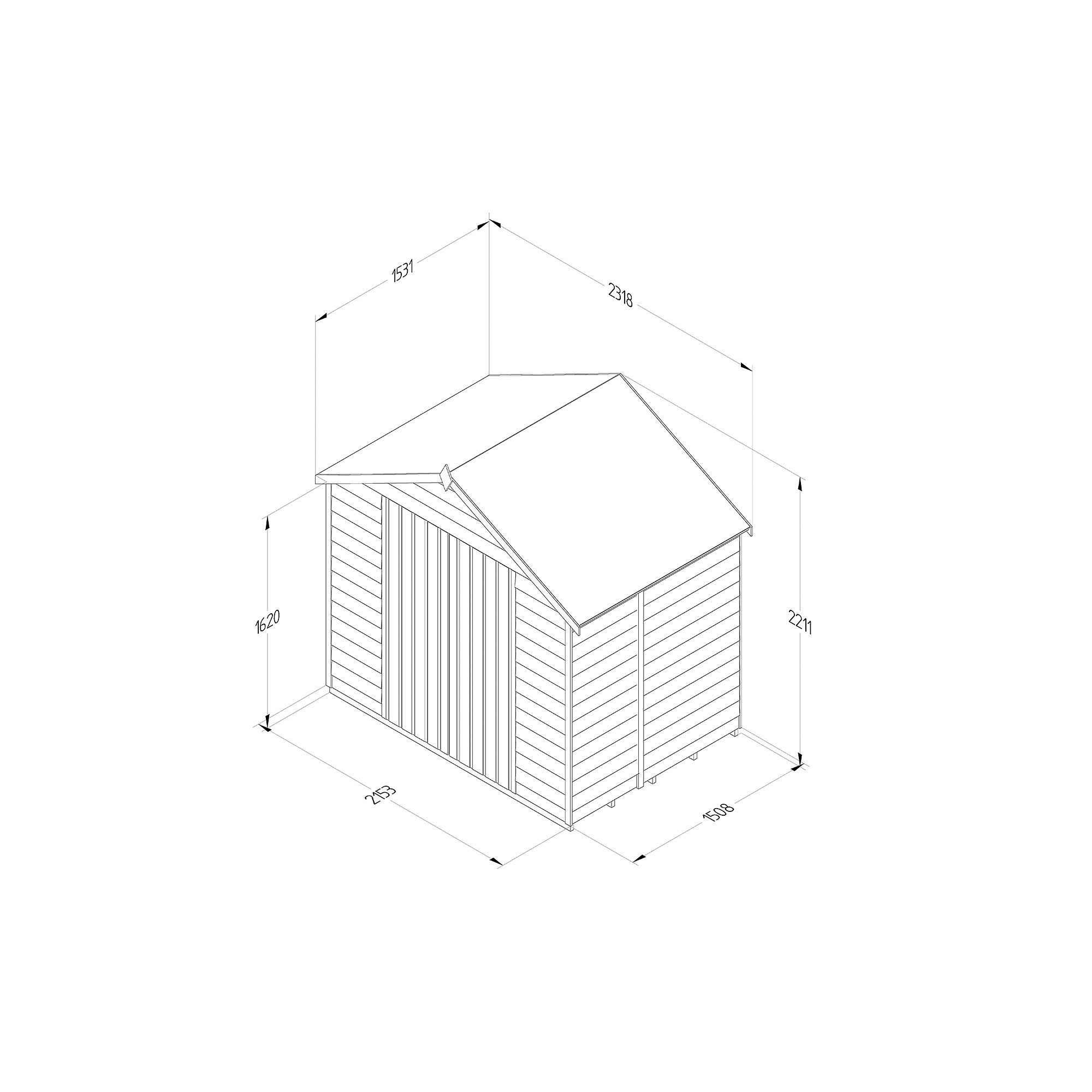 Forest Garden Overlap 7x5 ft Apex Wooden Pressure treated 2 door Shed with floor (Base included) - Assembly service included
