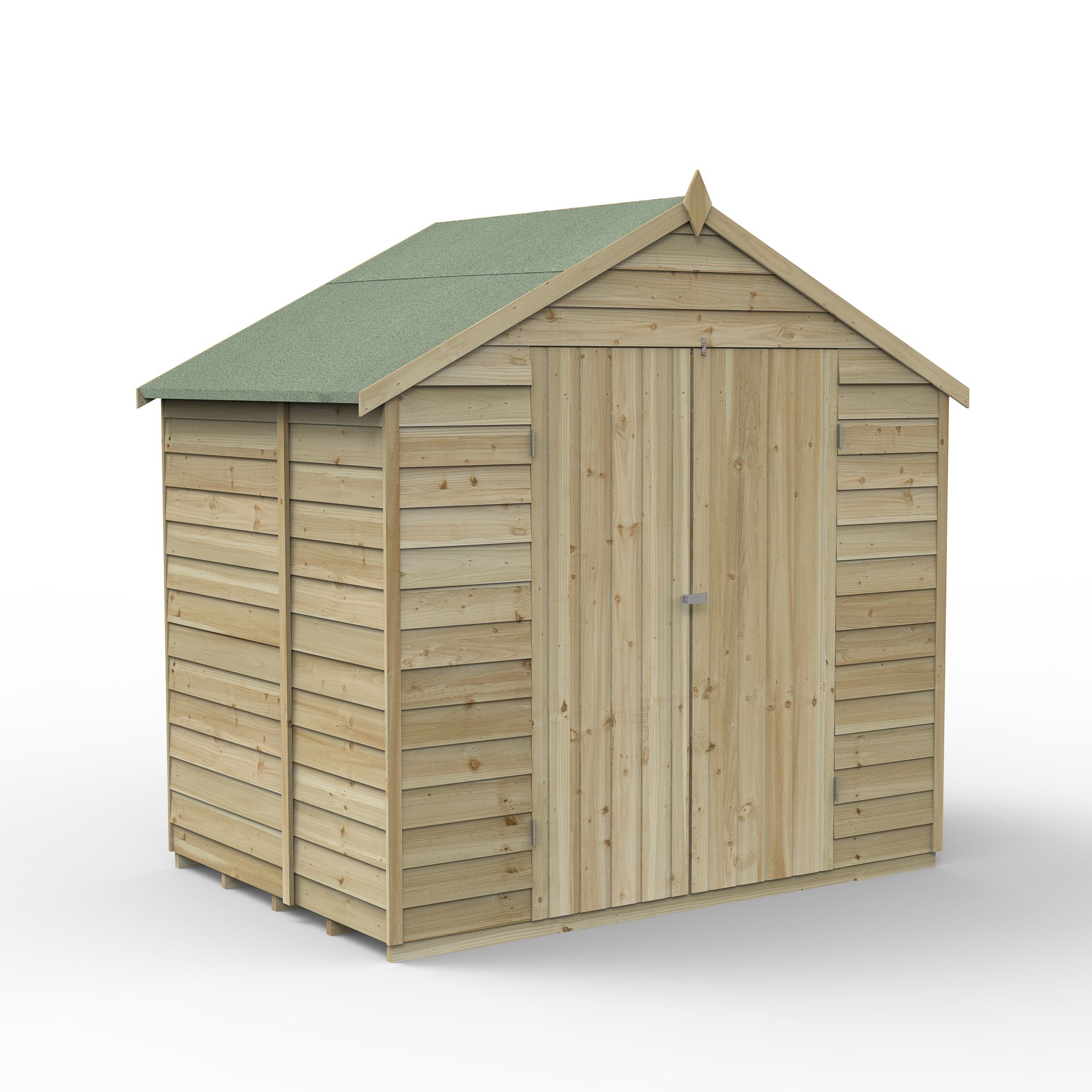 Forest Garden Overlap 7x5 ft Apex Wooden Pressure treated 2 door Shed with floor (Base included) - Assembly service included