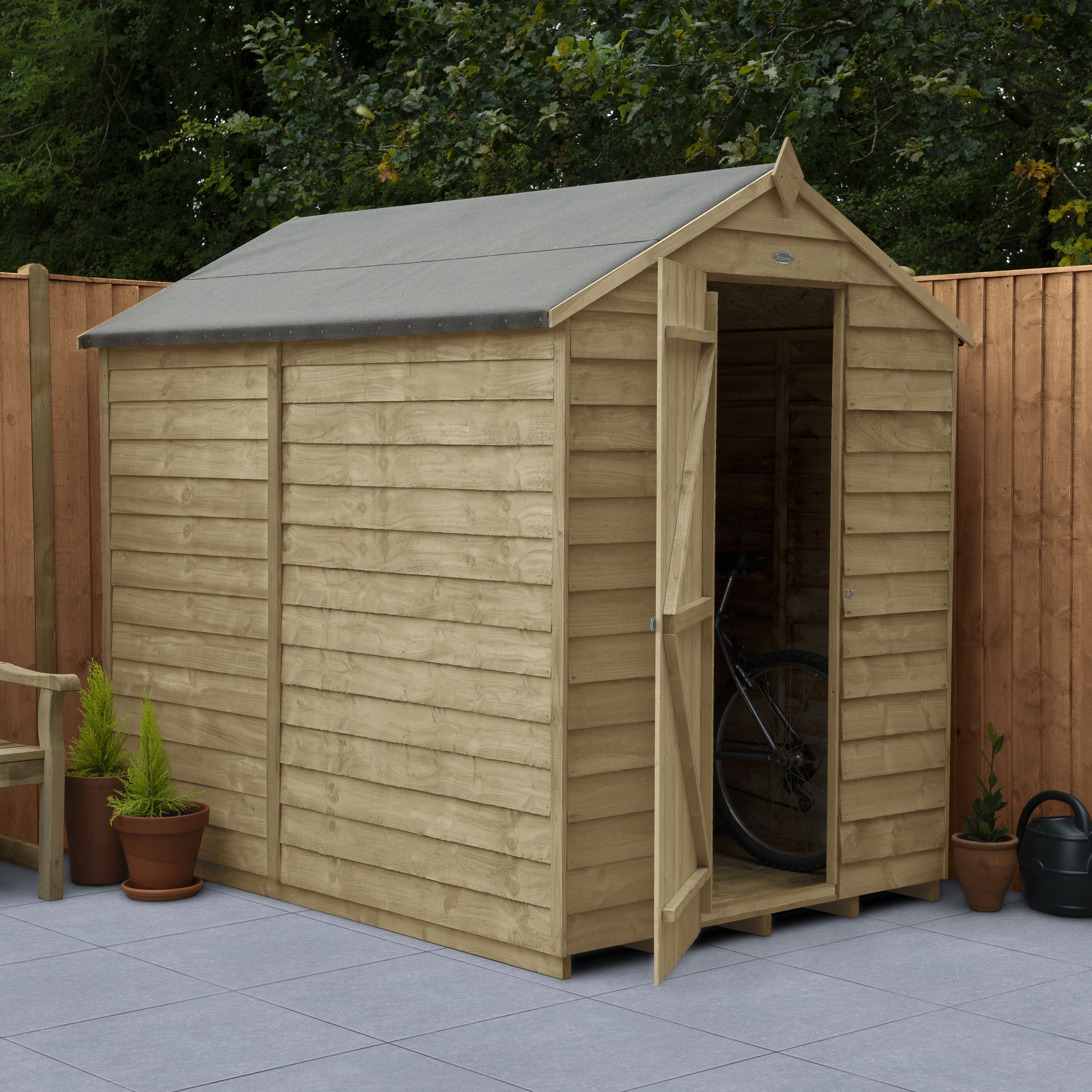 Forest Garden Overlap 7x5 ft Apex Wooden Pressure treated Shed with floor (Base included) - Assembly service included