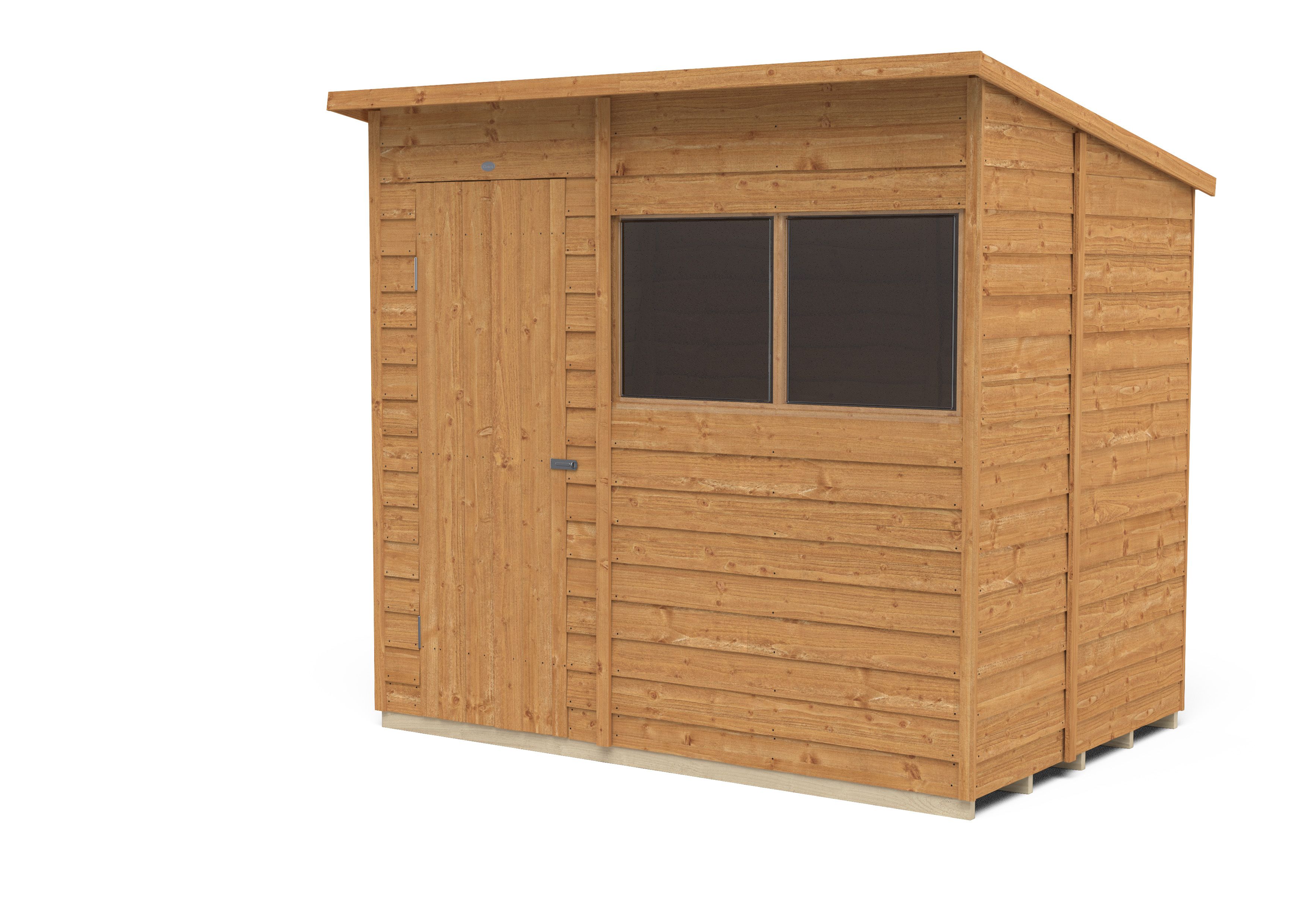 Forest Garden Overlap 7x5 ft Pent Wooden Dip treated Shed with floor & 2 windows - Assembly service included