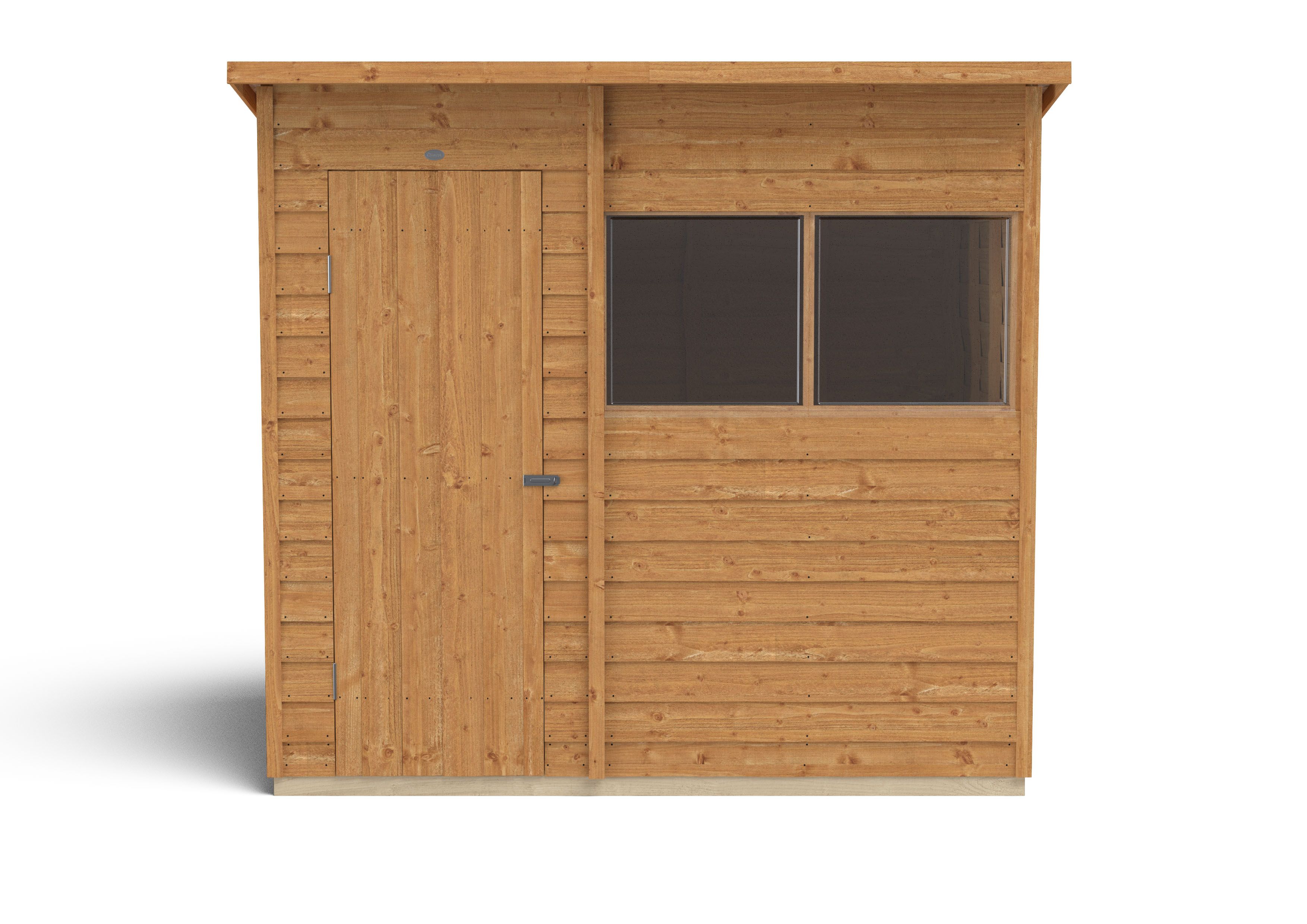 Forest Garden Overlap 7x5 ft Pent Wooden Dip treated Shed with floor & 2 windows