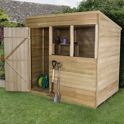 Forest Garden Overlap 7x5 ft Pent Wooden Pressure treated Shed with floor & 2 windows - Assembly service included