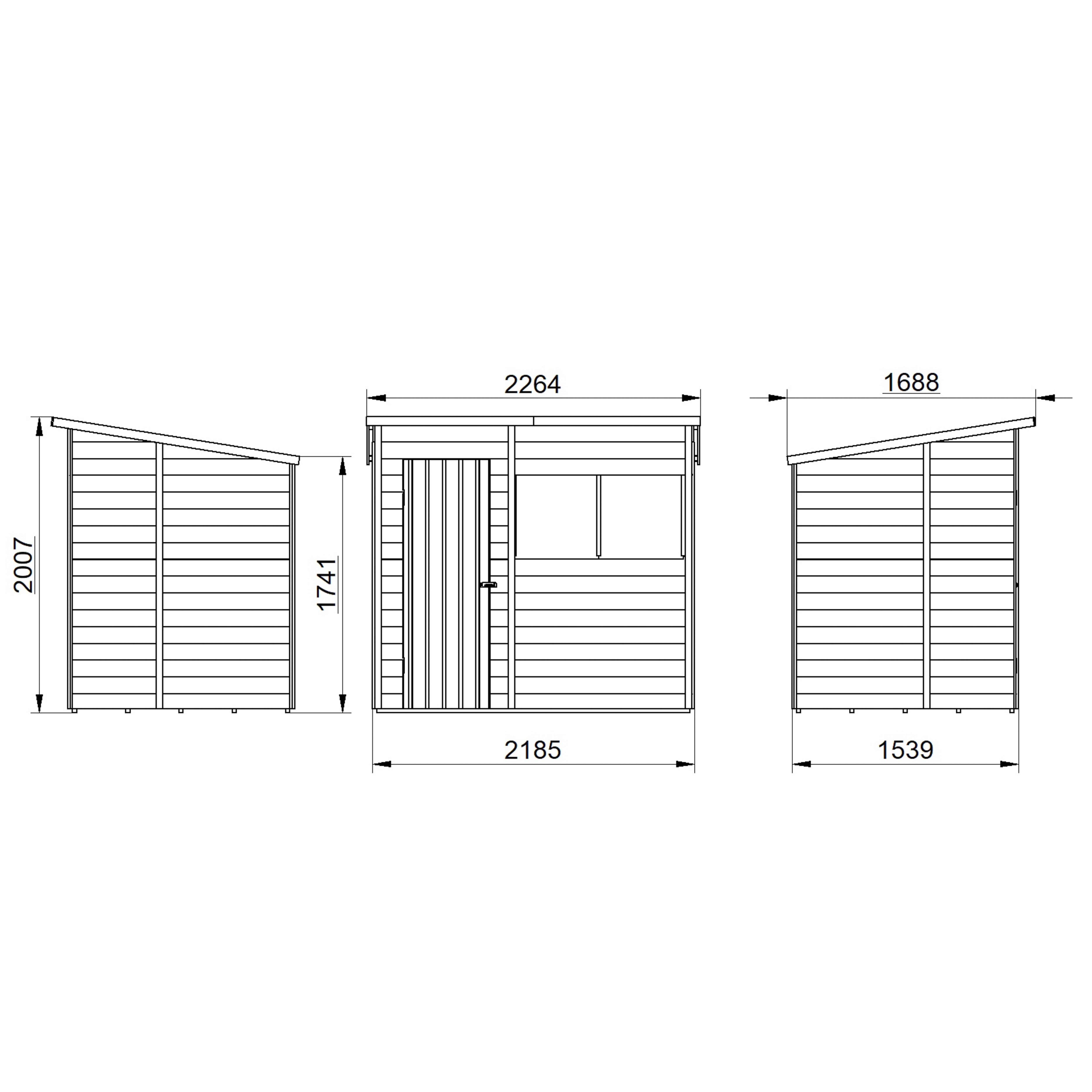 Forest Garden Overlap 7x5 ft Pent Wooden Pressure treated Shed with floor & 2 windows (Base included) - Assembly service included