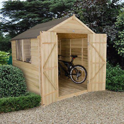 Forest Garden Overlap 7x7 ft Apex Wooden Pressure treated 2 door Shed with floor & 2 windows - Assembly service included