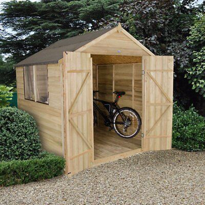 Forest Garden Overlap 7x7 ft Apex Wooden Pressure treated 2 door Shed with floor & 2 windows (Base included)