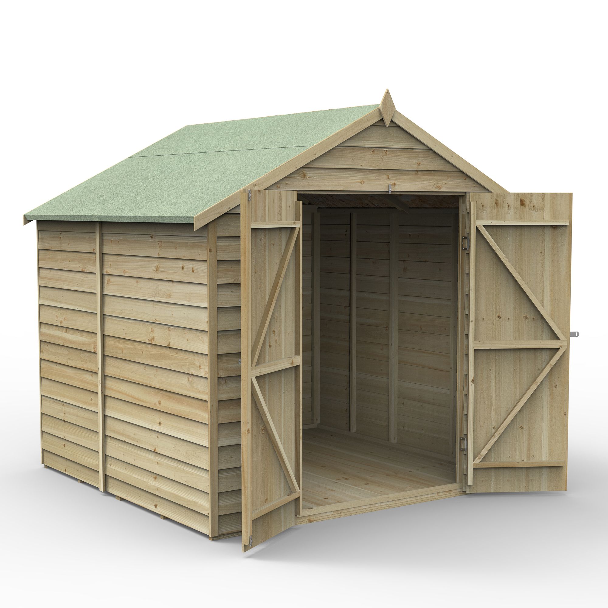 Forest Garden Overlap 7x7 ft Apex Wooden Pressure treated 2 door Shed with floor - Assembly service included