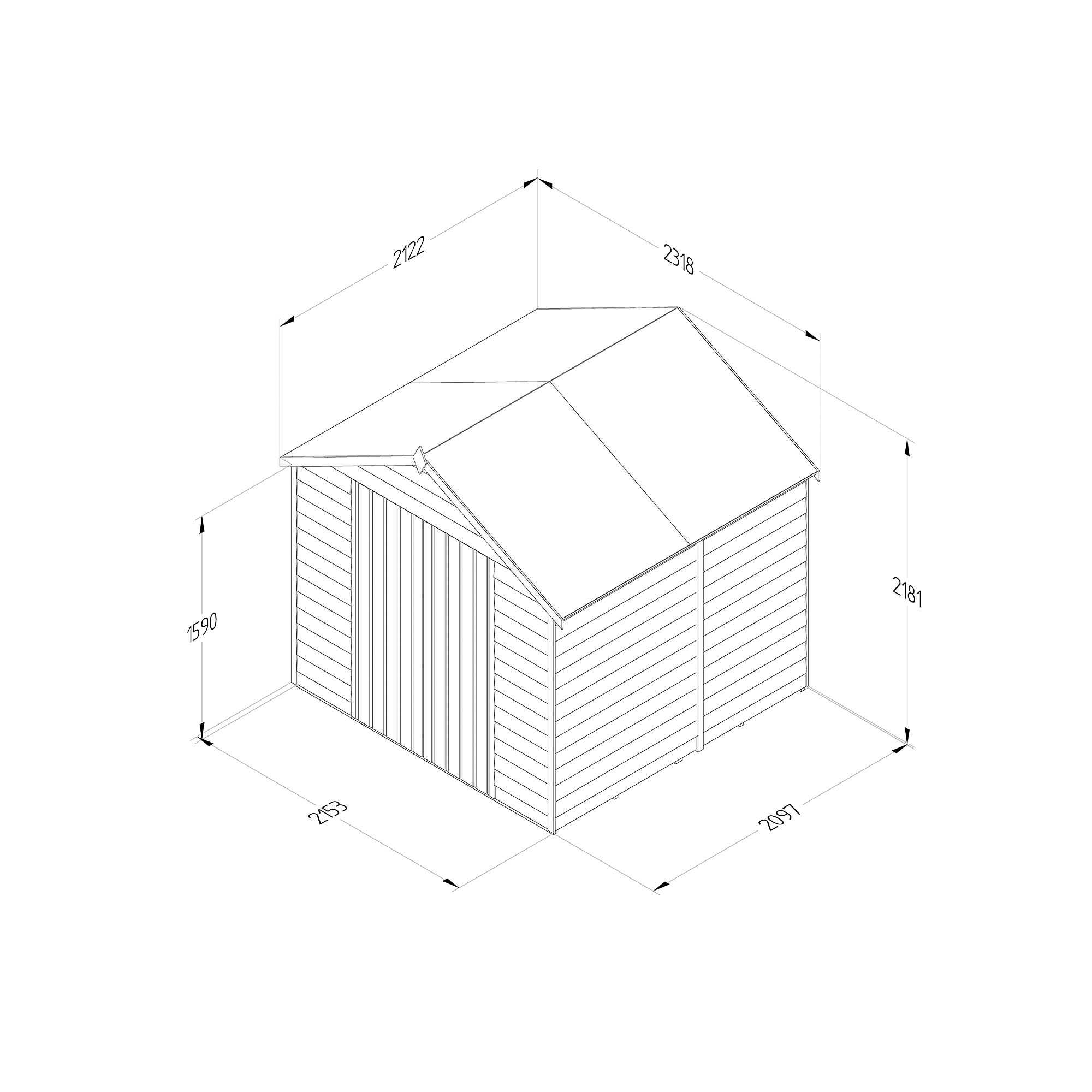 Forest Garden Overlap 7x7 ft Apex Wooden Pressure treated 2 door Shed with floor - Assembly service included