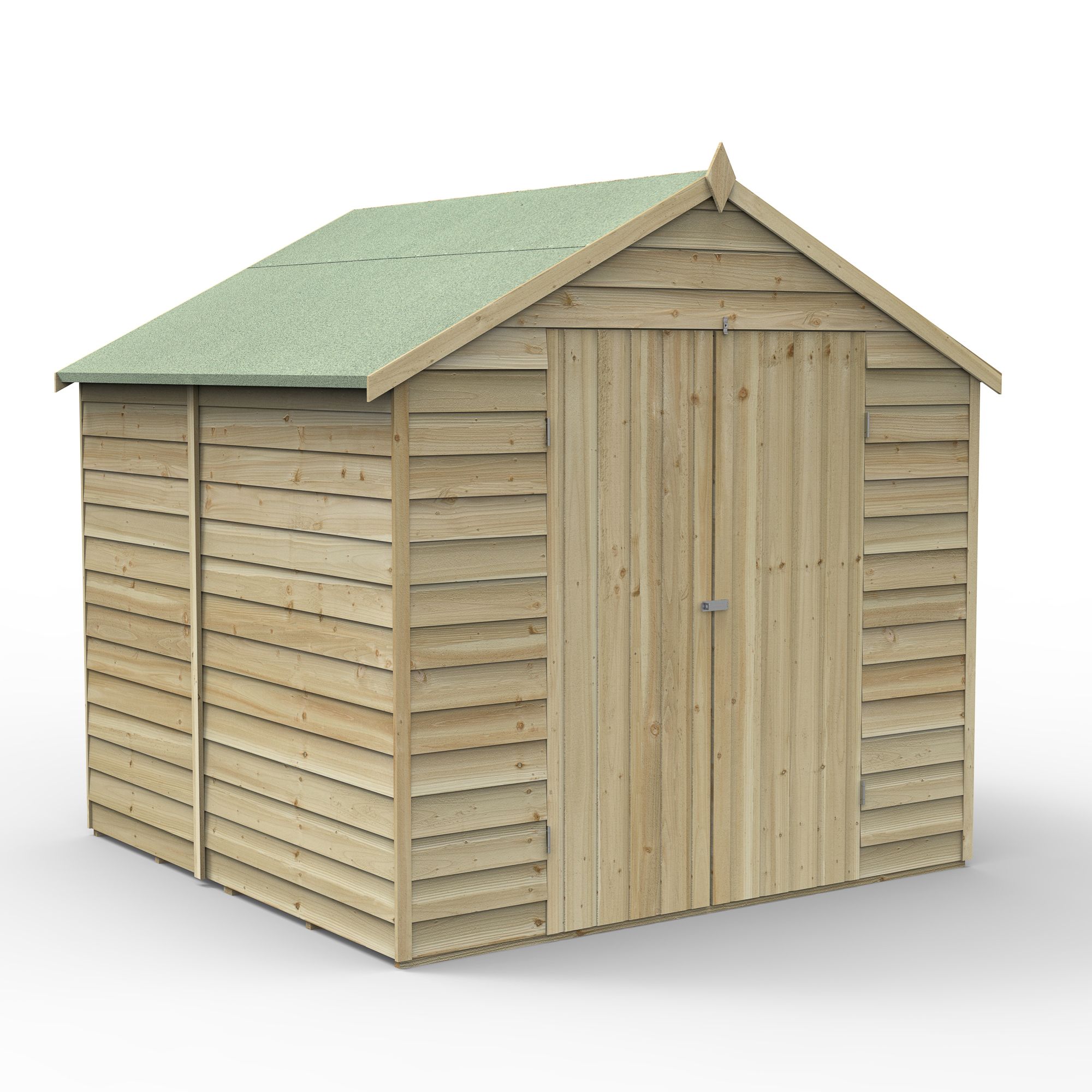 Forest Garden Overlap 7x7 ft Apex Wooden Pressure treated 2 door Shed with floor - Assembly service included