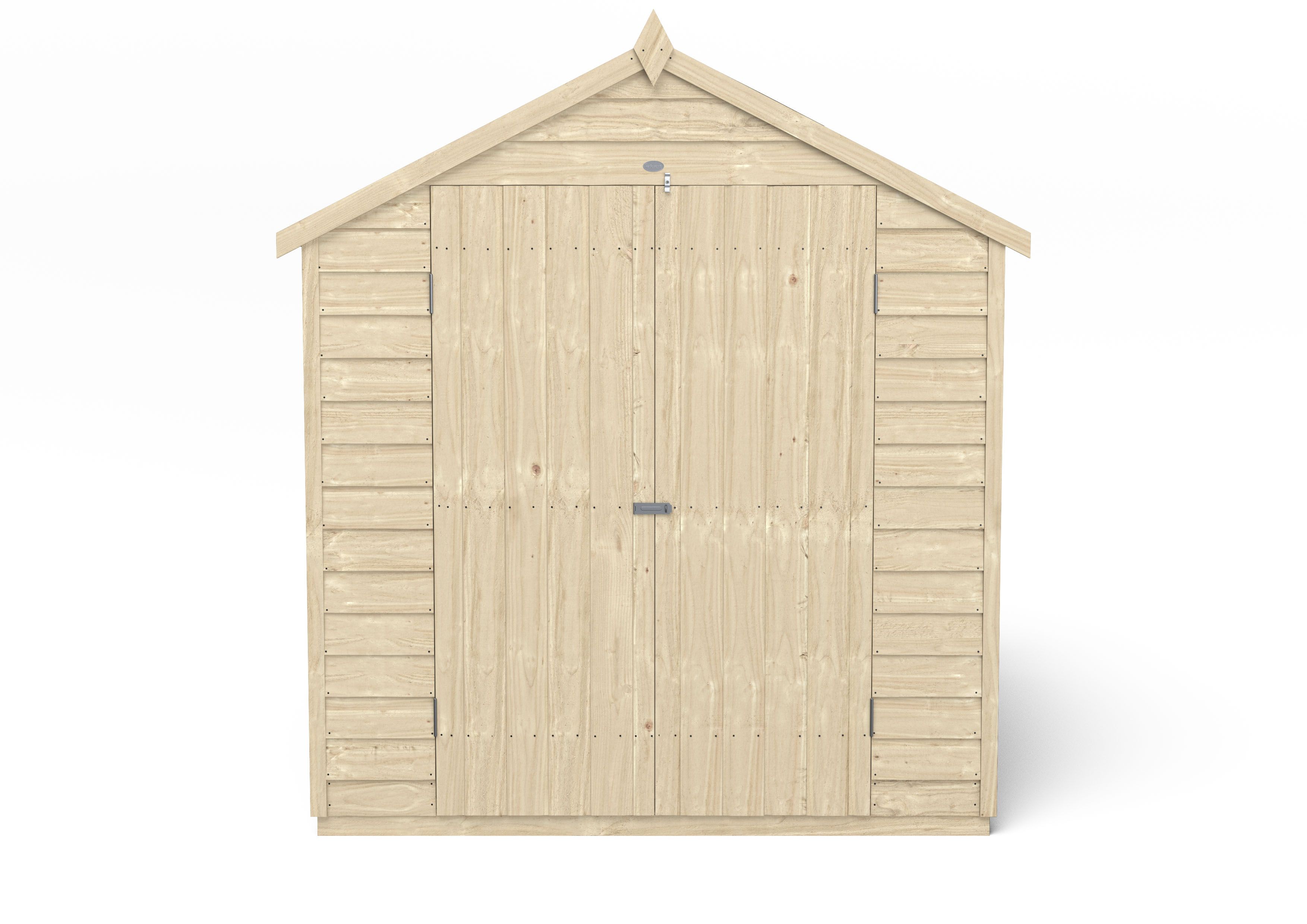 Forest Garden Overlap 8x6 ft Apex Wooden 2 door Shed with floor (Base included) - Assembly service included