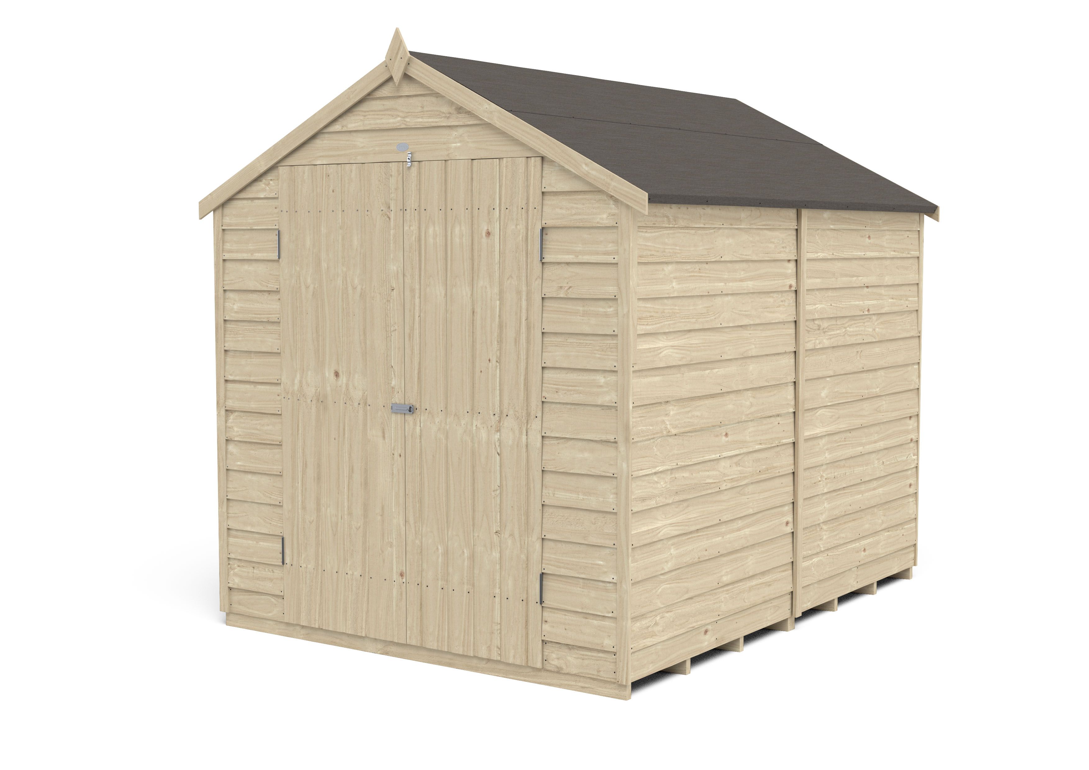 Forest Garden Overlap 8x6 ft Apex Wooden 2 door Shed with floor