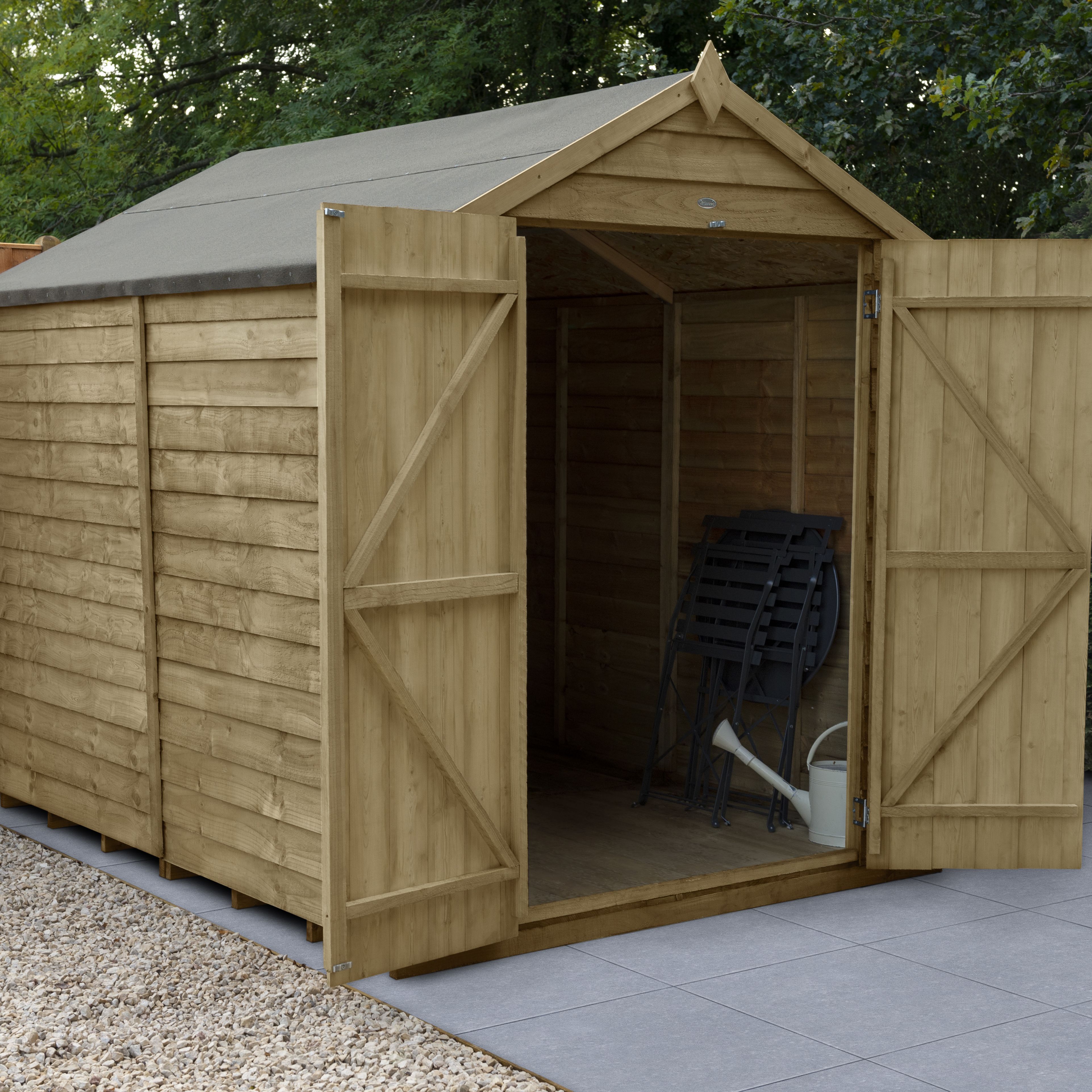 Forest Garden Overlap 8x6 ft Apex Wooden 2 door Shed with floor