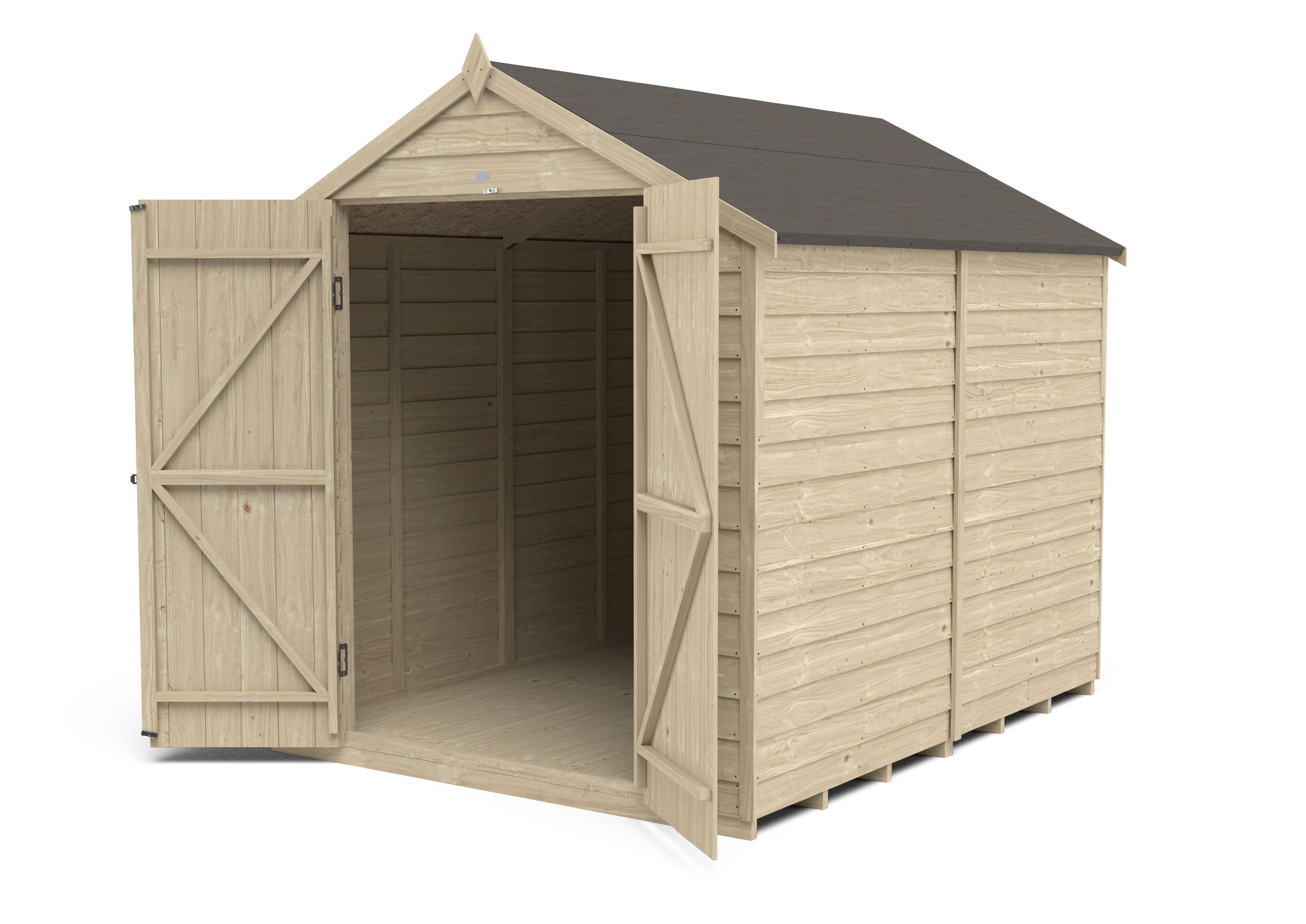 Forest Garden Overlap 8x6 ft Apex Wooden 2 door Shed with floor