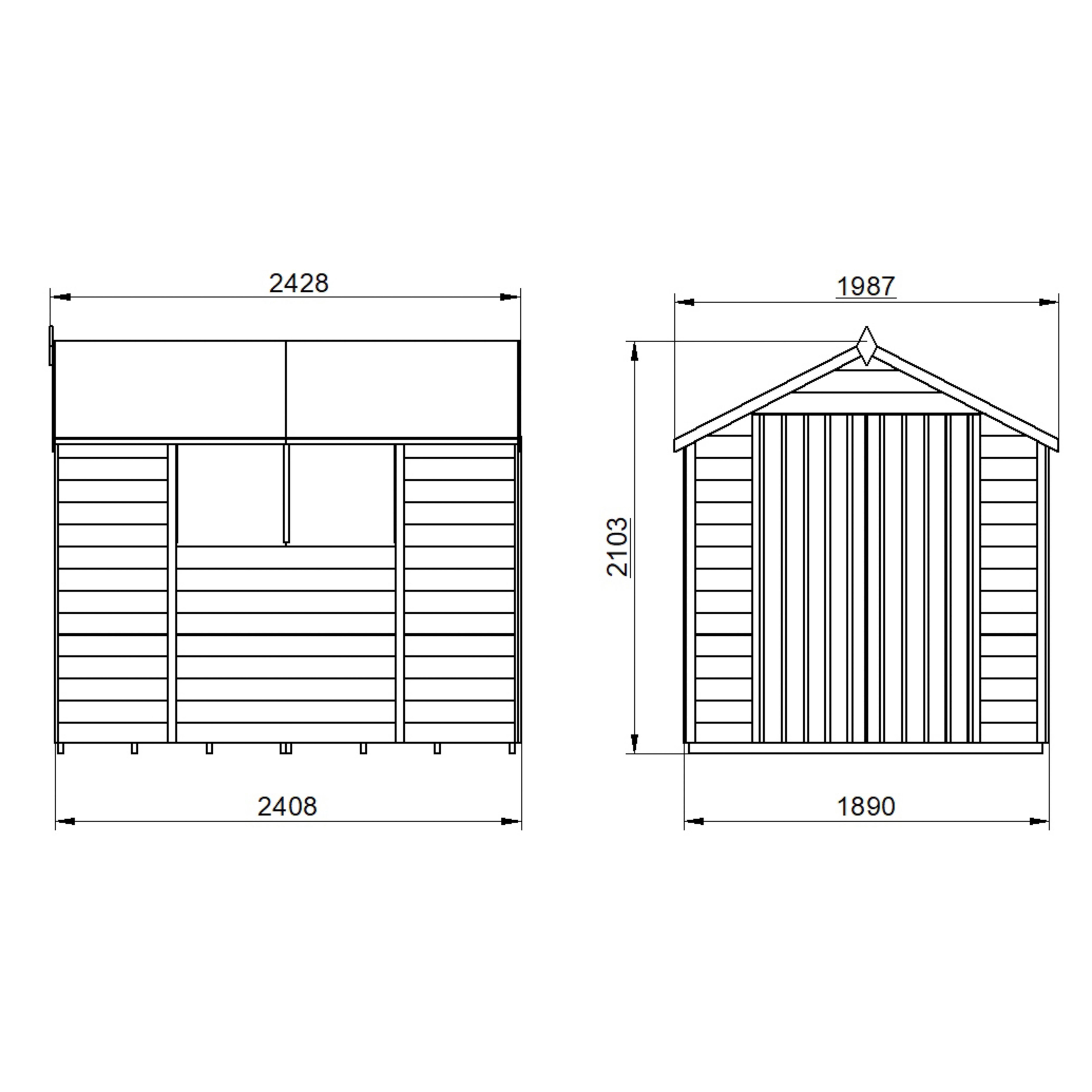 Forest Garden Overlap 8x6 ft Apex Wooden Dip treated 2 door Shed with floor & 2 windows (Base included)