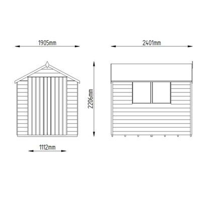 Forest Garden Overlap 8x6 ft Apex Wooden Dip treated 2 door Shed with floor & 2 windows