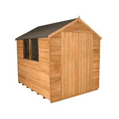 Forest Garden Overlap 8x6 ft Apex Wooden Dip treated 2 door Shed with floor & 2 windows