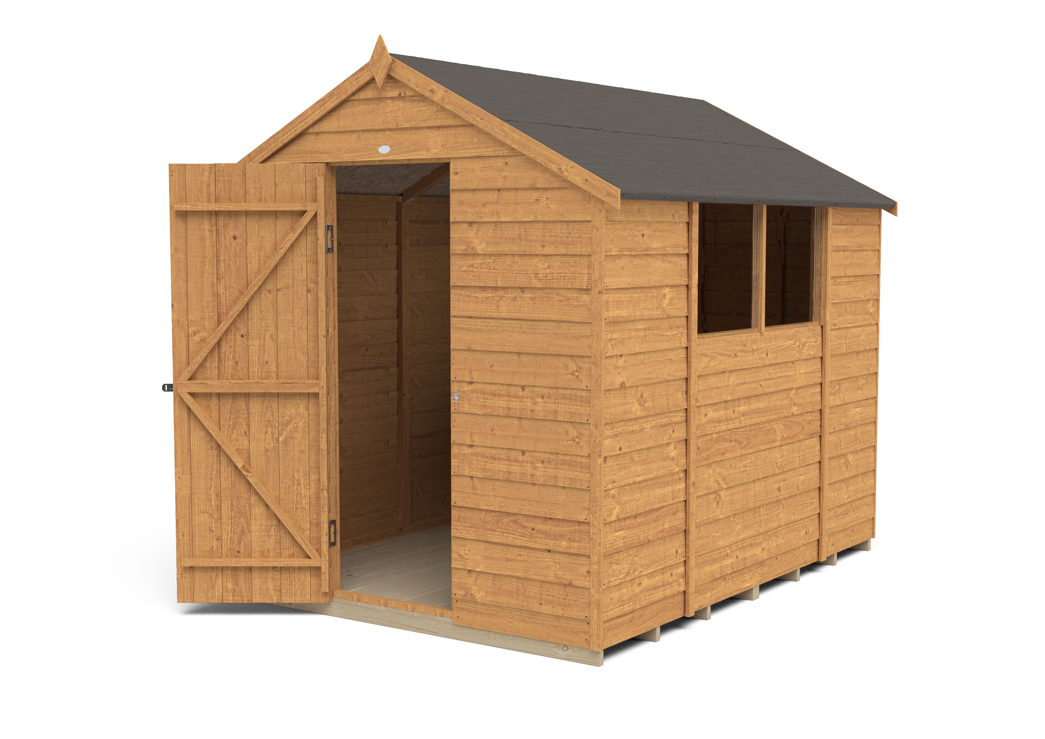 Forest Garden Overlap 8x6 ft Apex Wooden Dip treated Shed with floor & 2 windows (Base included)