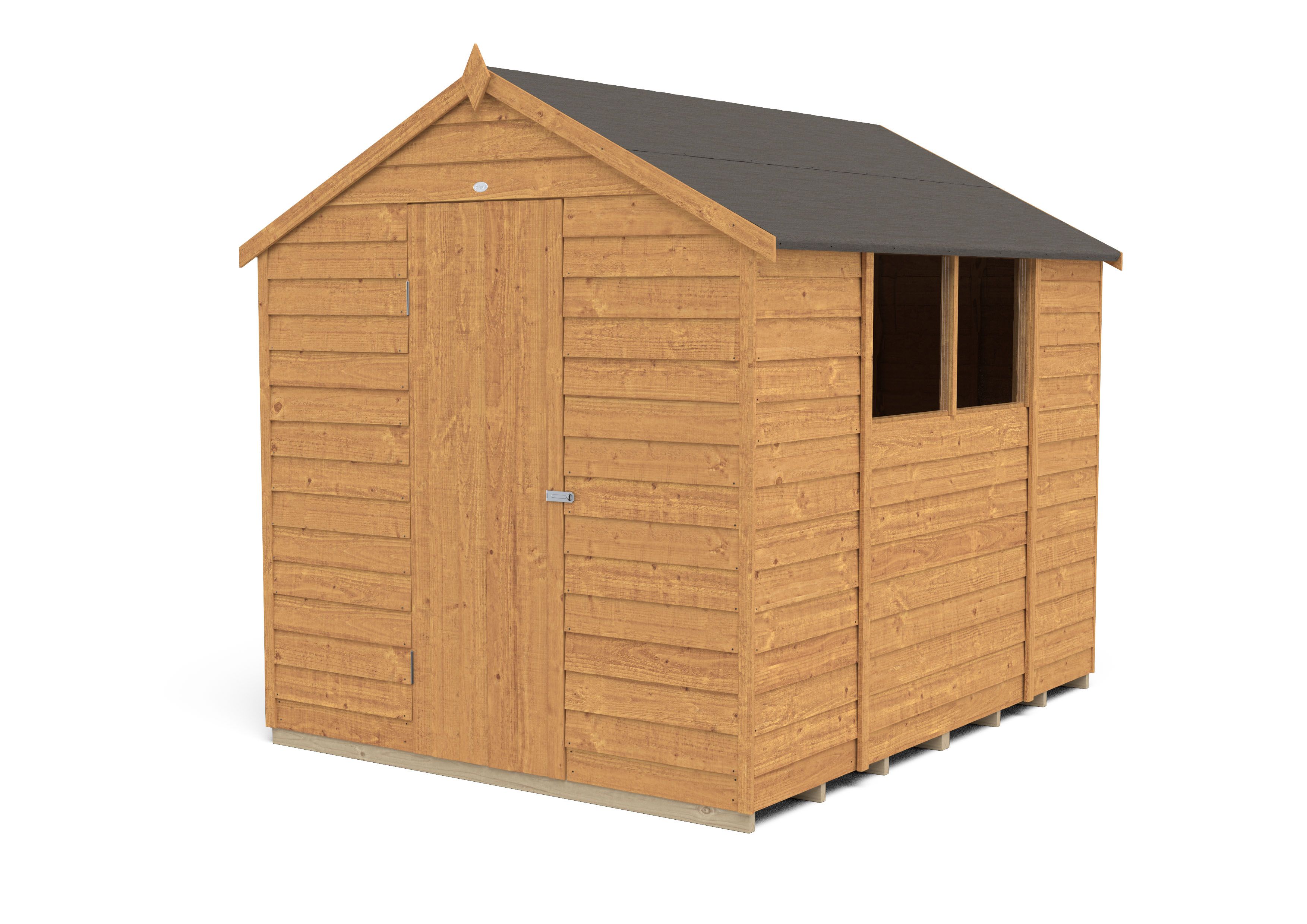 Forest Garden Overlap 8x6 ft Apex Wooden Dip treated Shed with floor & 2 windows