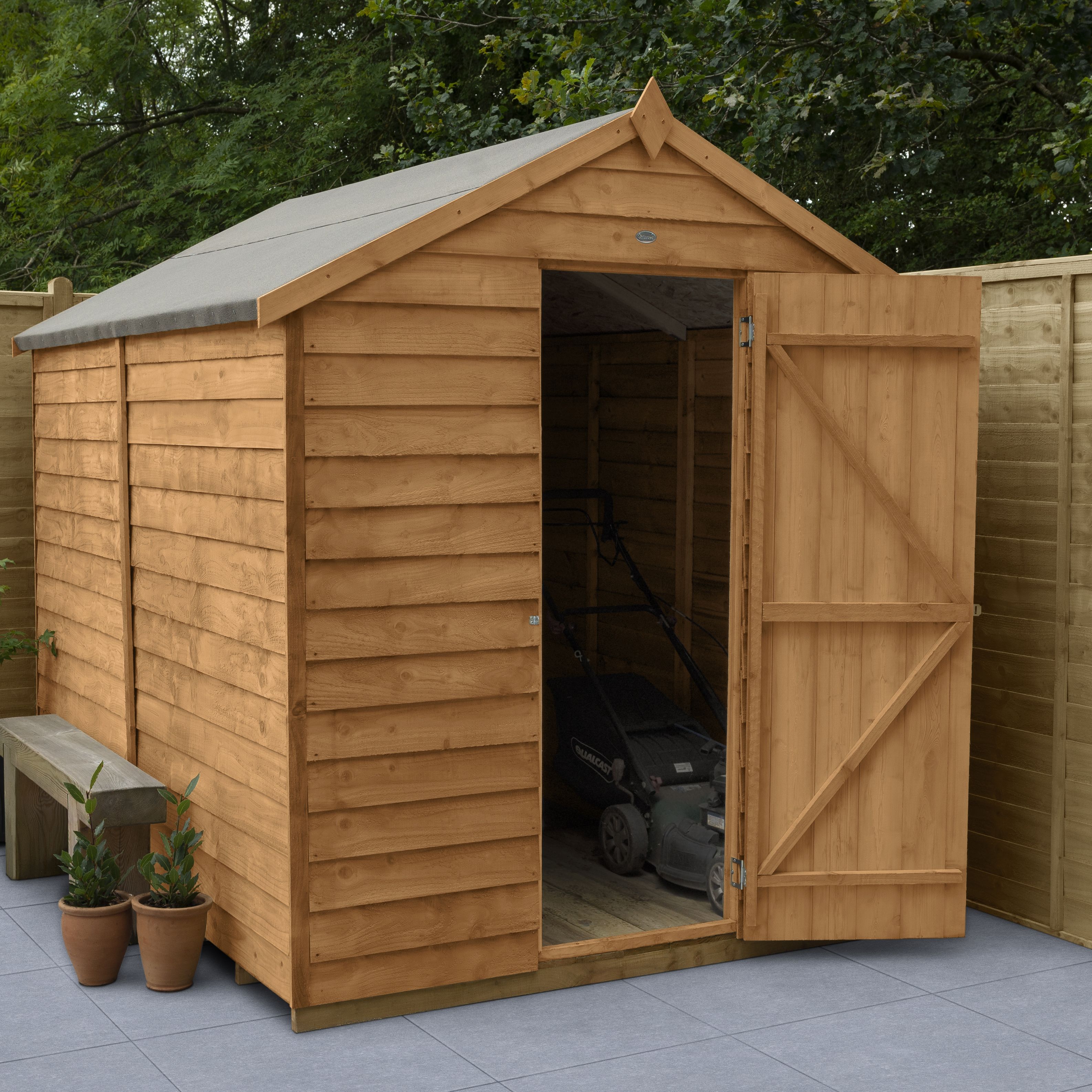Forest Garden Overlap 8x6 ft Apex Wooden Dip treated Shed with floor (Base included)