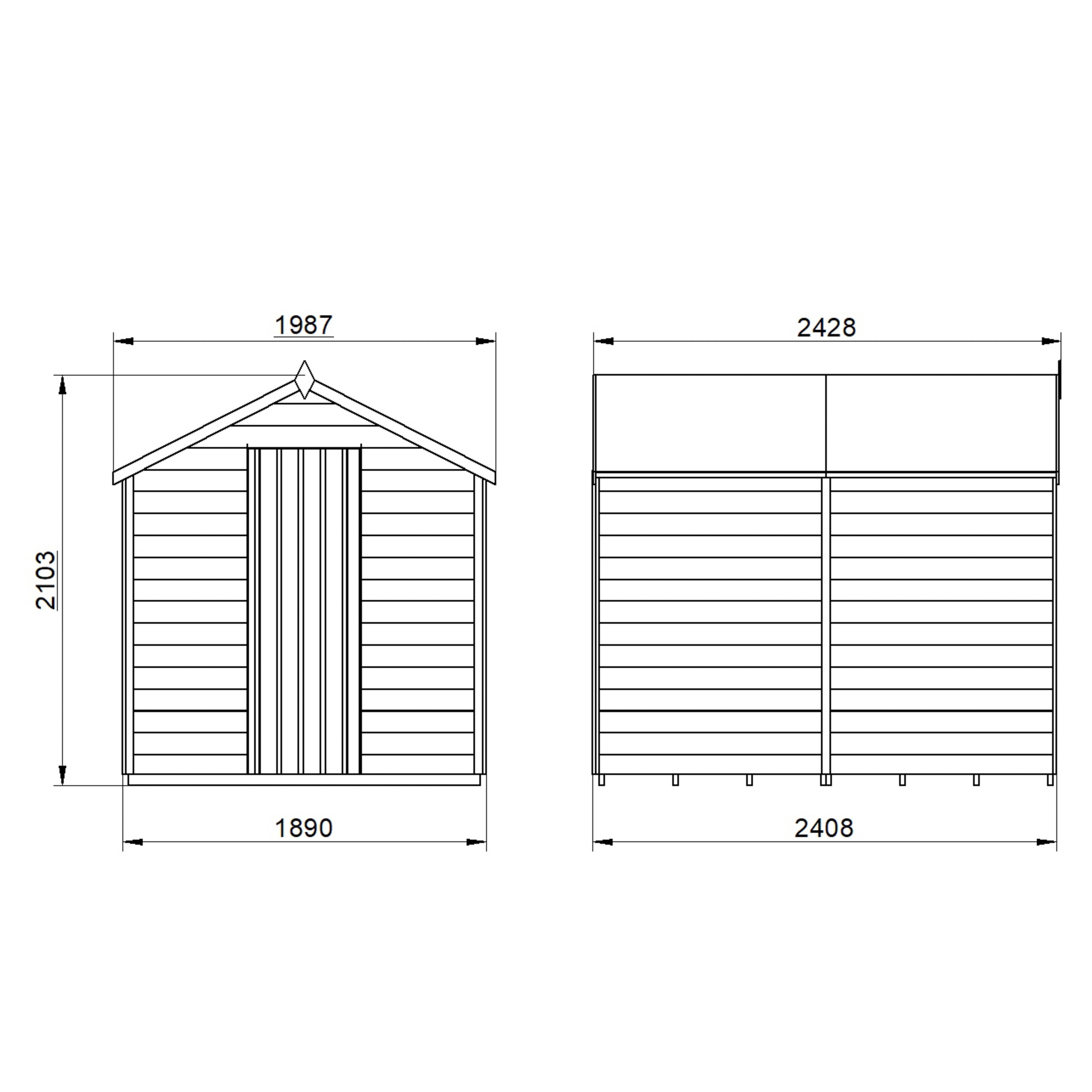 Forest Garden Overlap 8x6 ft Apex Wooden Dip treated Shed with floor (Base included)