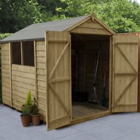Forest Garden Overlap 8x6 ft Apex Wooden Pressure treated 2 door Shed with floor & 2 windows - Assembly service included