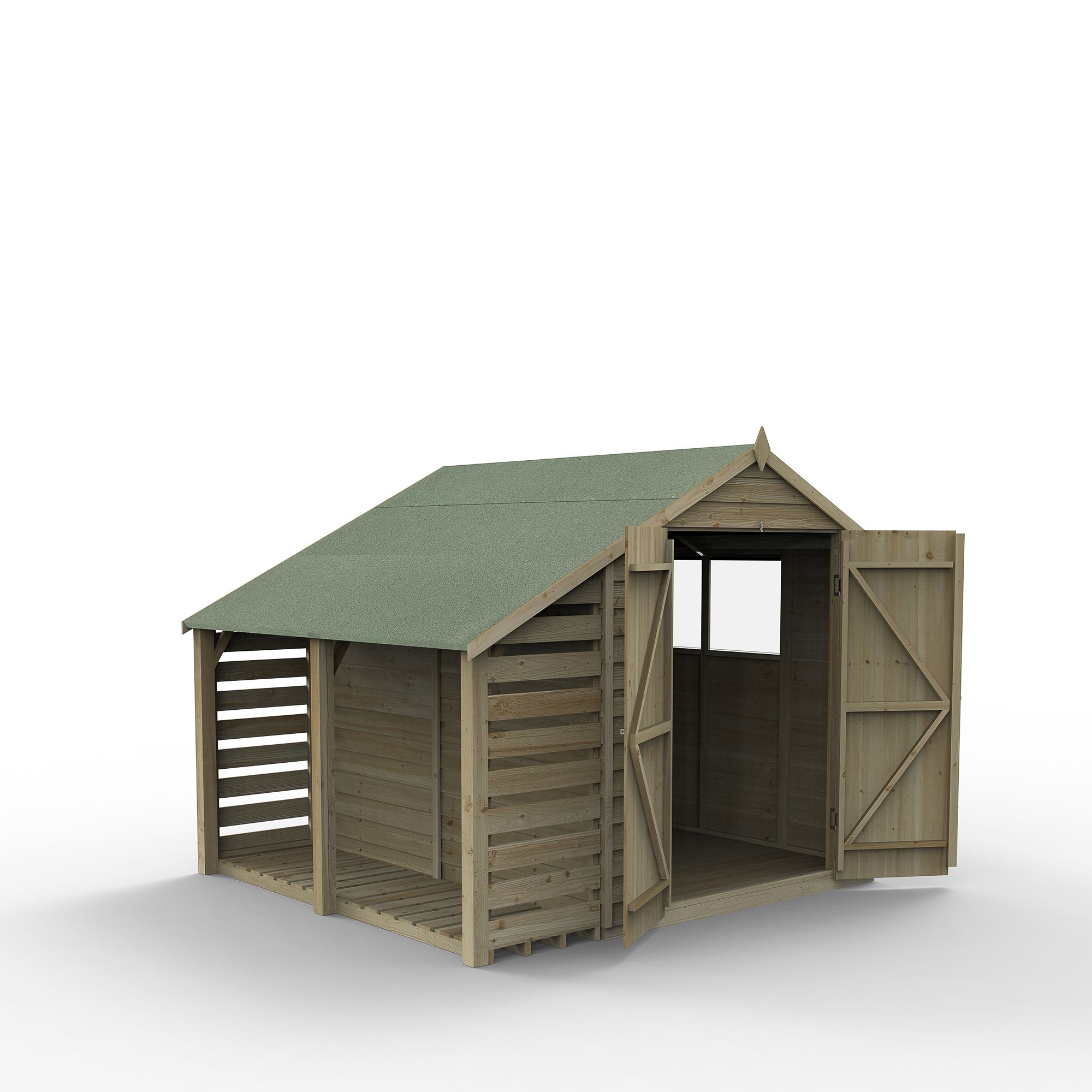 Forest Garden Overlap 8x6 ft Apex Wooden Pressure treated 2 door Shed with floor & 2 windows - Assembly service included