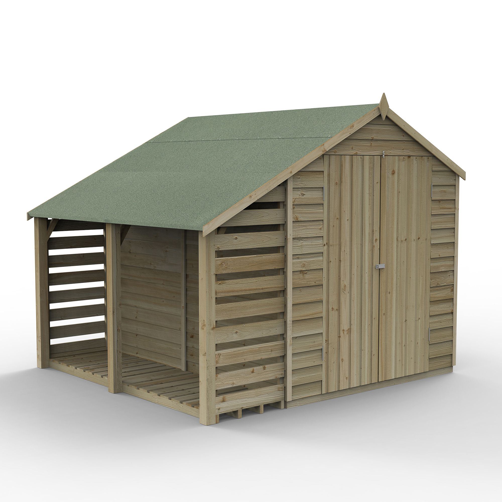 Forest Garden Overlap 8x6 ft Apex Wooden Pressure treated 2 door Shed with floor & 2 windows - Assembly service included