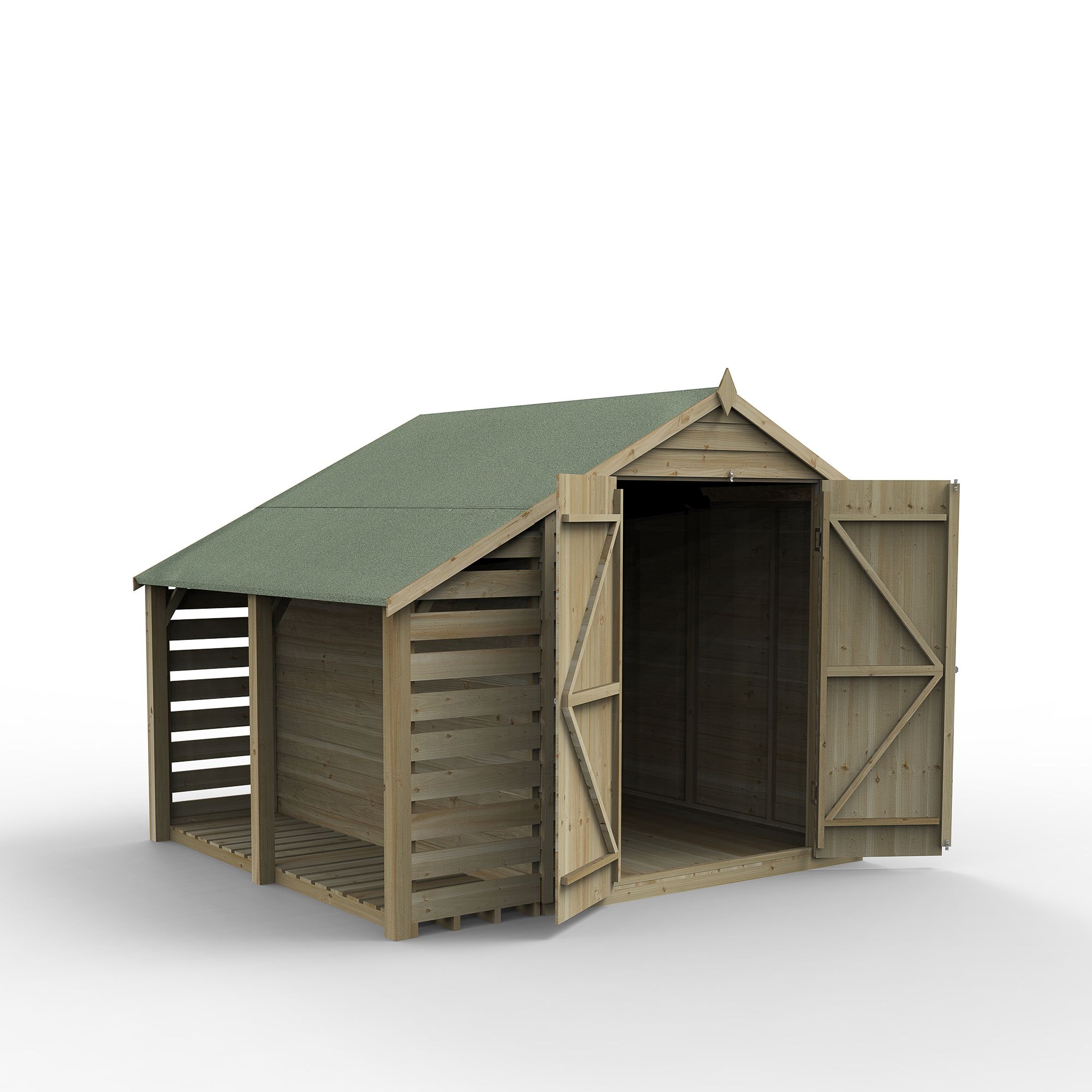 Forest Garden Overlap 8x6 ft Apex Wooden Pressure treated 2 door Shed with floor - Assembly service included