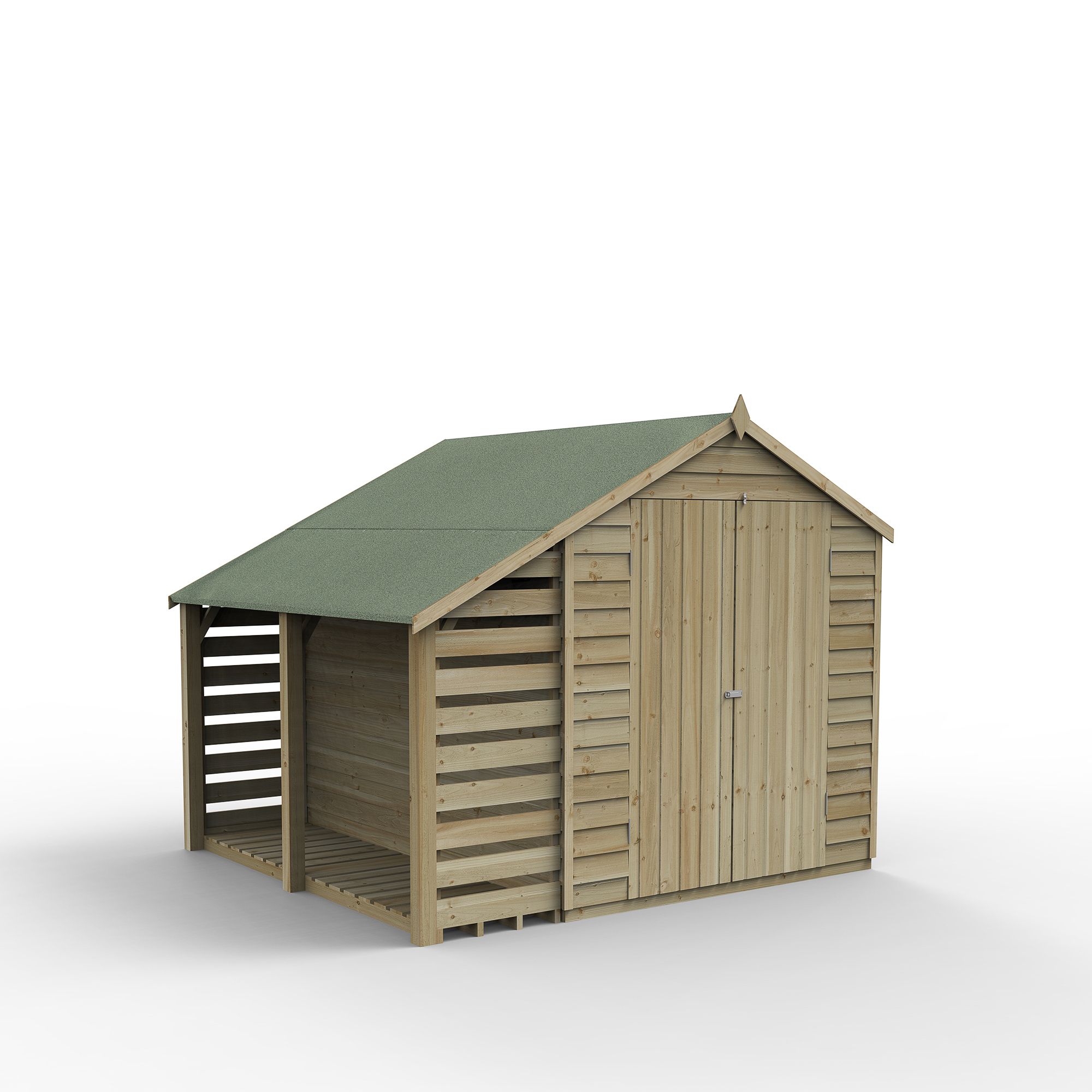 Forest Garden Overlap 8x6 ft Apex Wooden Pressure treated 2 door Shed with floor - Assembly service included