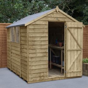 Forest Garden Overlap 8x6 ft Apex Wooden Pressure treated Shed with floor & 2 windows (Base included)