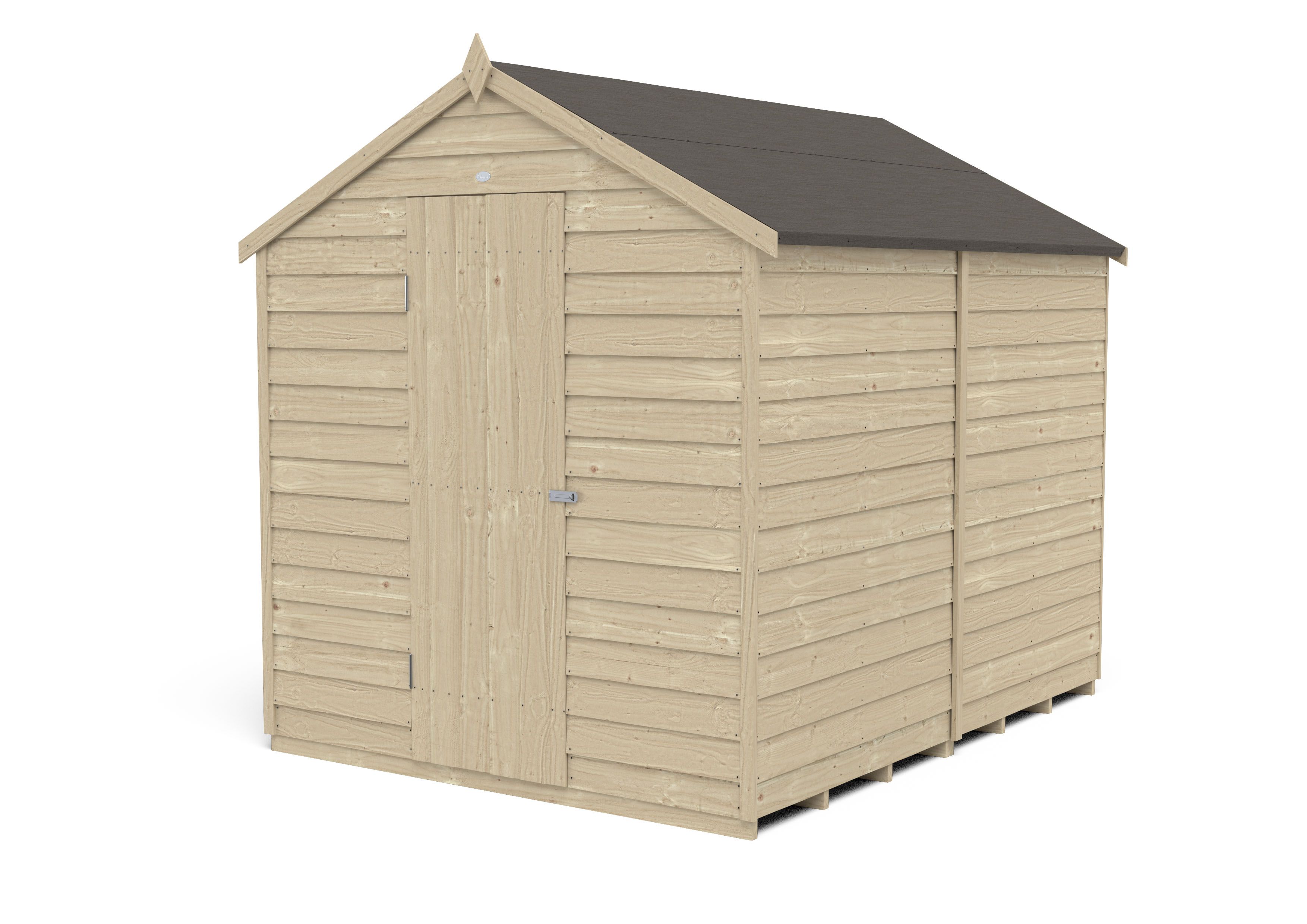 Forest Garden Overlap 8x6 ft Apex Wooden Pressure treated Shed with floor (Base included) - Assembly service included