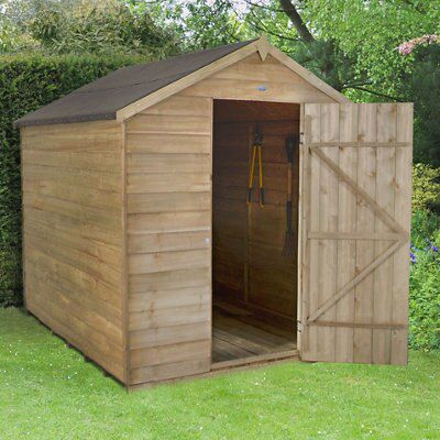 Forest Garden Overlap 8x6 ft Apex Wooden Pressure treated Shed with floor (Base included)