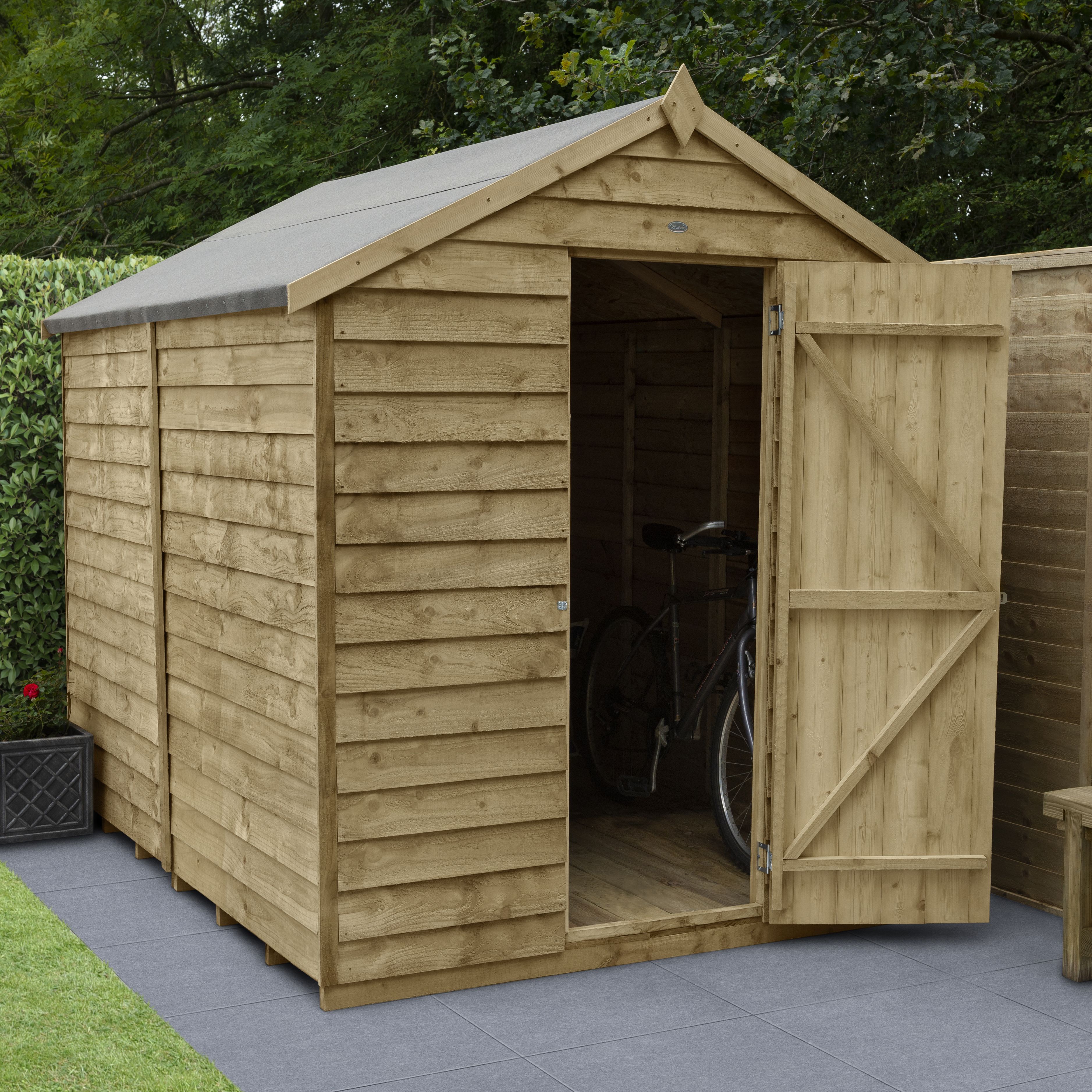 Forest Garden Overlap 8x6 ft Apex Wooden Pressure treated Shed with floor