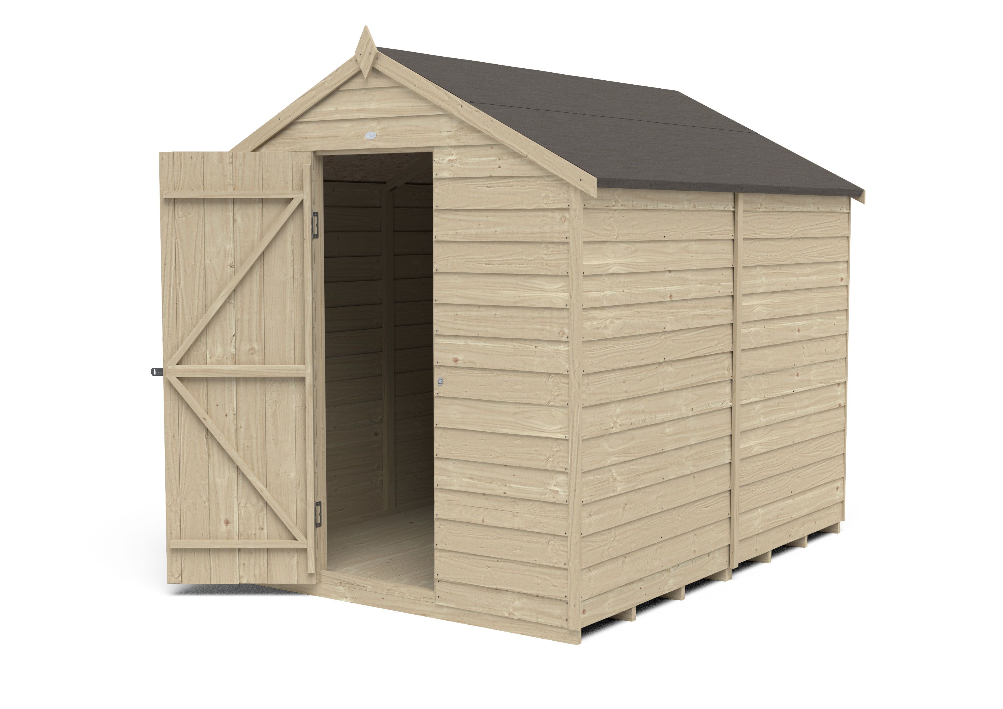 Forest Garden Overlap 8x6 ft Apex Wooden Pressure treated Shed with floor