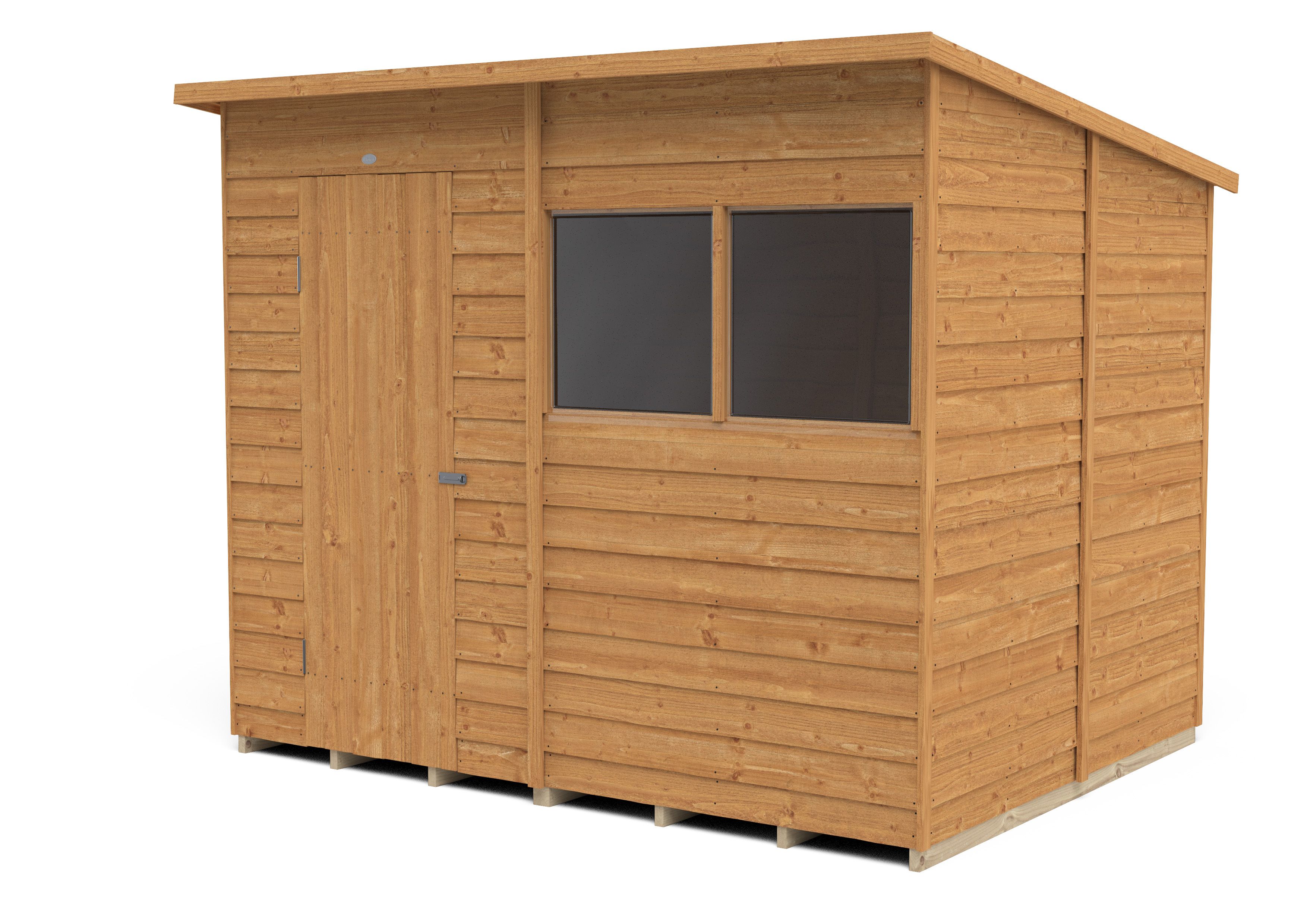 Forest Garden Overlap 8x6 ft Pent Wooden Dip treated Shed with floor & 2 windows (Base included) - Assembly service included