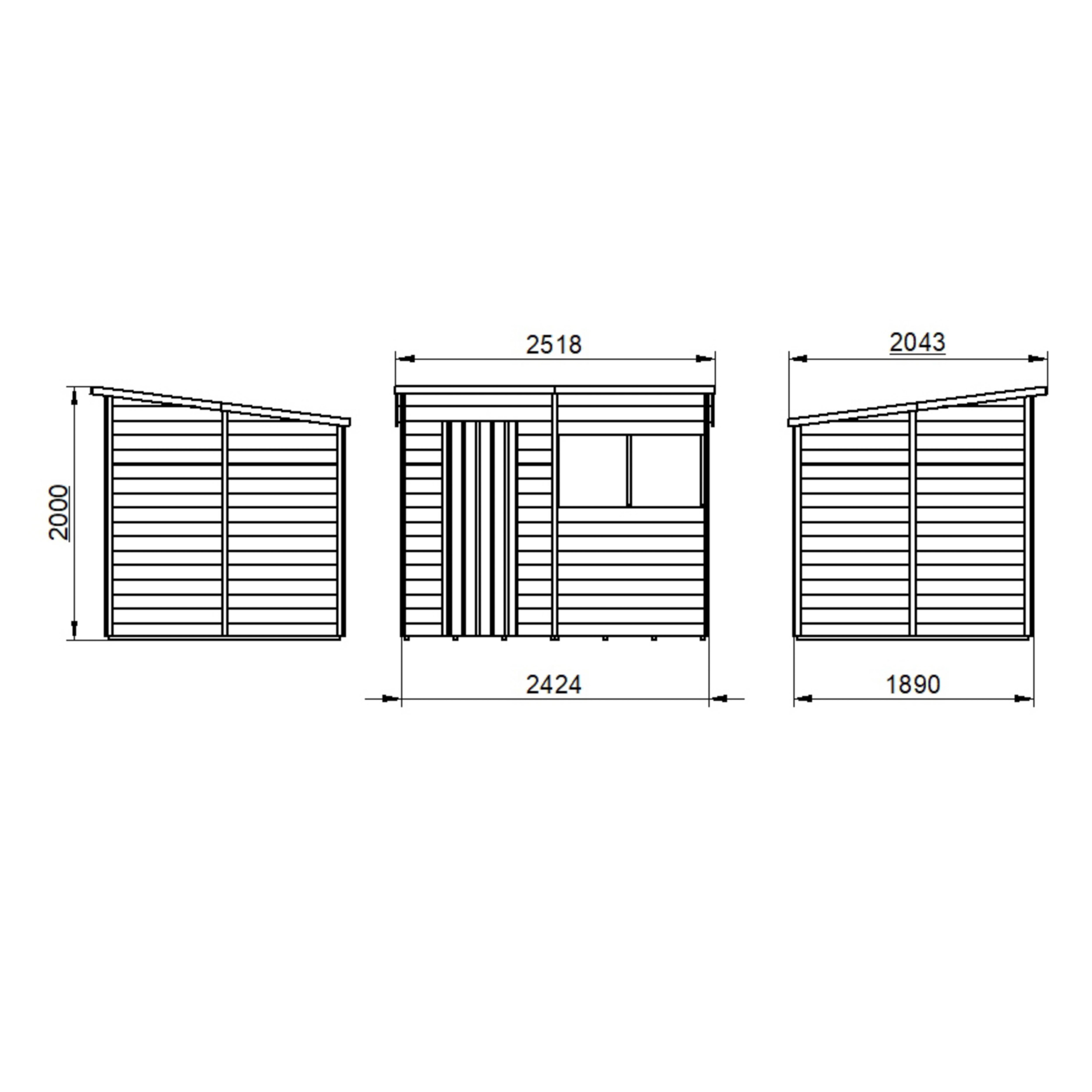 Forest Garden Overlap 8x6 ft Pent Wooden Dip treated Shed with floor & 2 windows (Base included) - Assembly service included