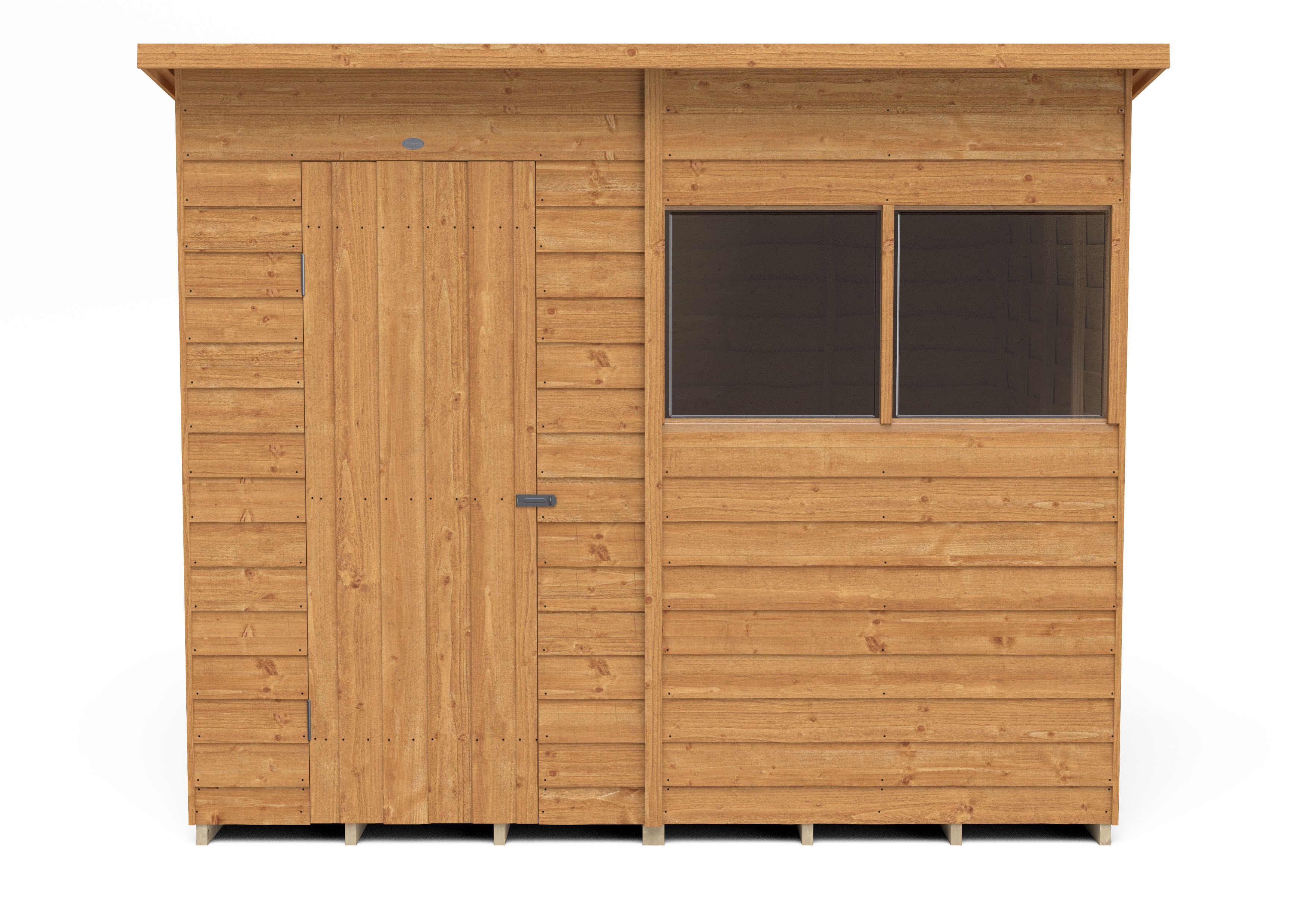 Forest Garden Overlap 8x6 ft Pent Wooden Dip treated Shed with floor & 2 windows (Base included) - Assembly service included