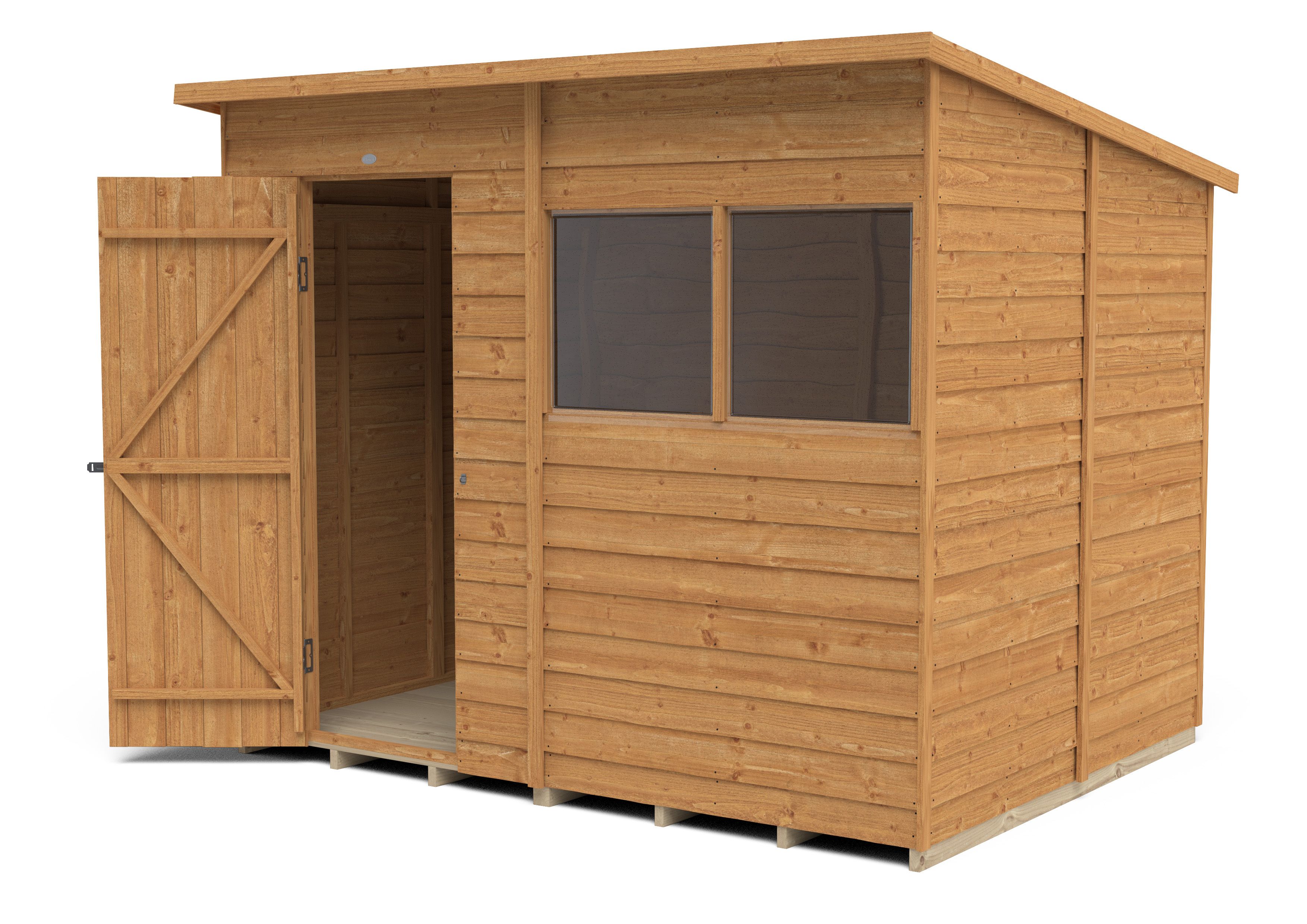 Forest Garden Overlap 8x6 ft Pent Wooden Dip treated Shed with floor & 2 windows (Base included) - Assembly service included
