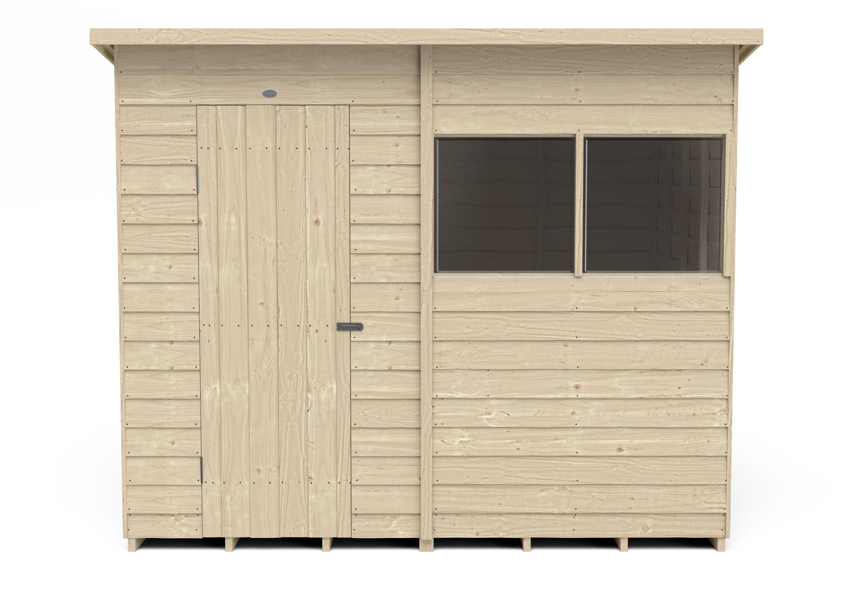 Forest Garden Overlap 8x6 ft Pent Wooden Pressure treated Shed with floor & 2 windows