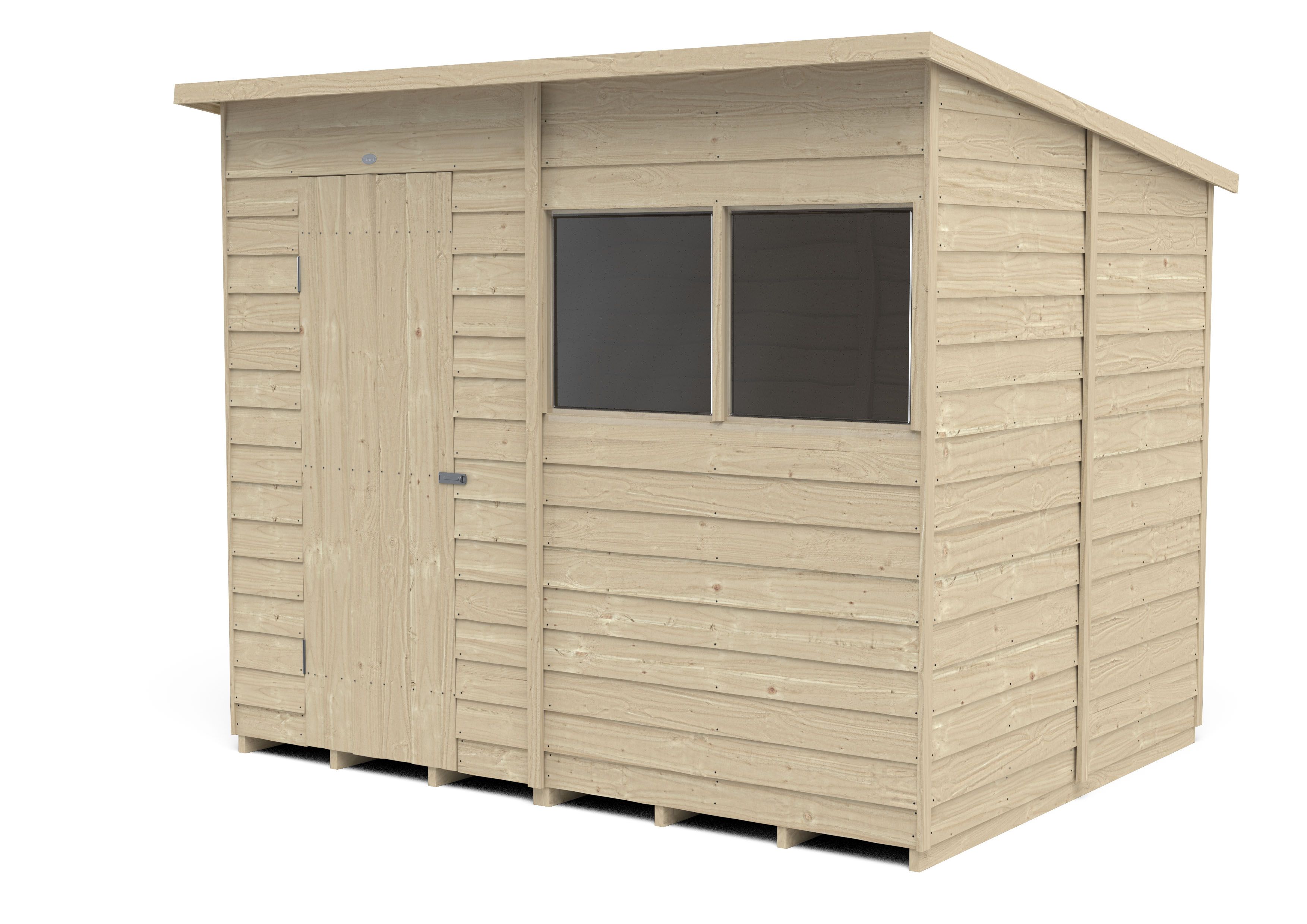 Forest Garden Overlap 8x6 ft Pent Wooden Shed with floor & 2 windows (Base included) - Assembly service included