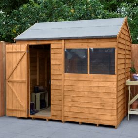 Forest Garden Overlap 8x6 ft Reverse apex Wooden Dip treated Shed with floor & 2 windows (Base included) - Assembly service included