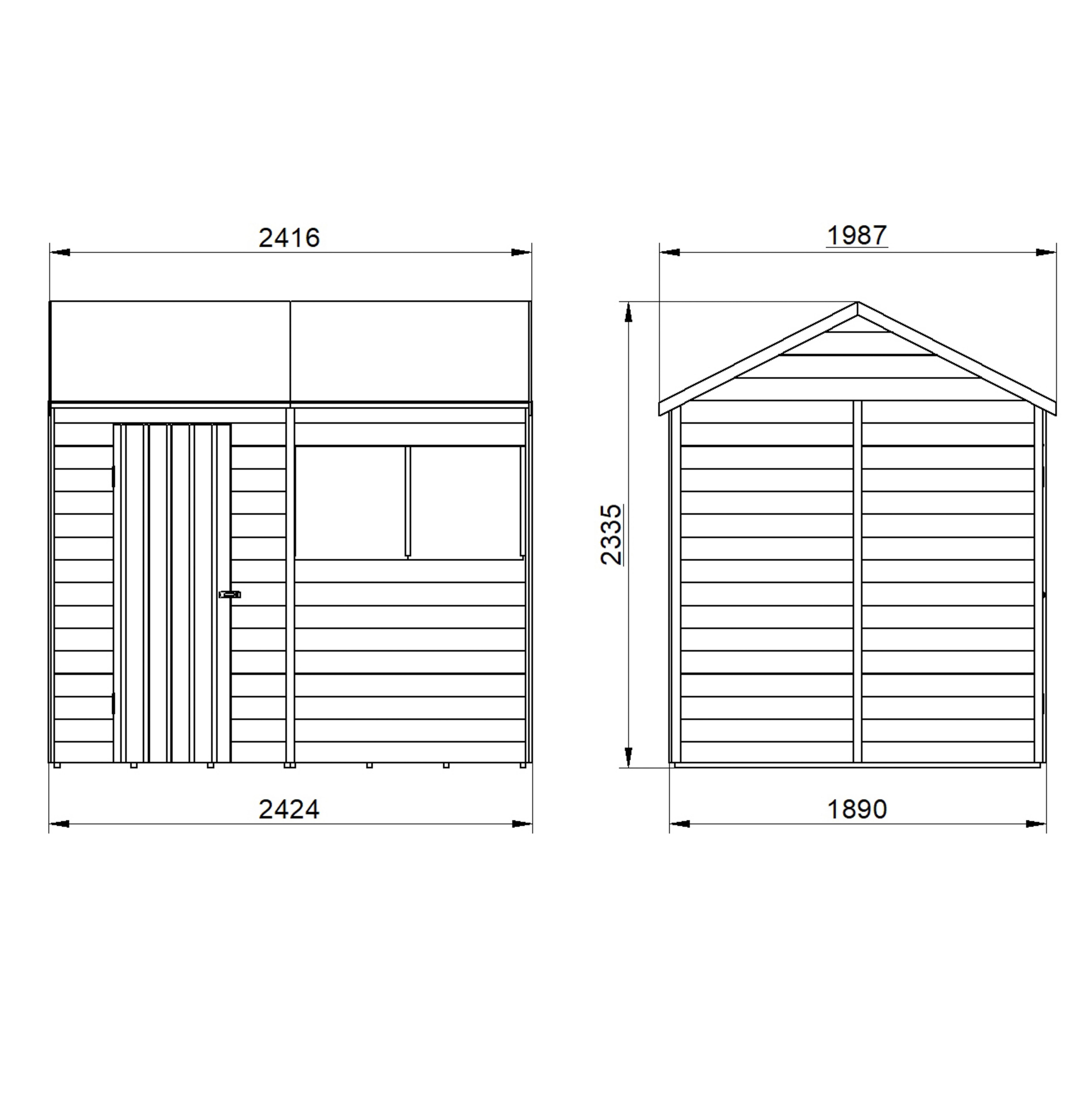 Forest Garden Overlap 8x6 ft Reverse apex Wooden Dip treated Shed with floor & 2 windows (Base included) - Assembly service included