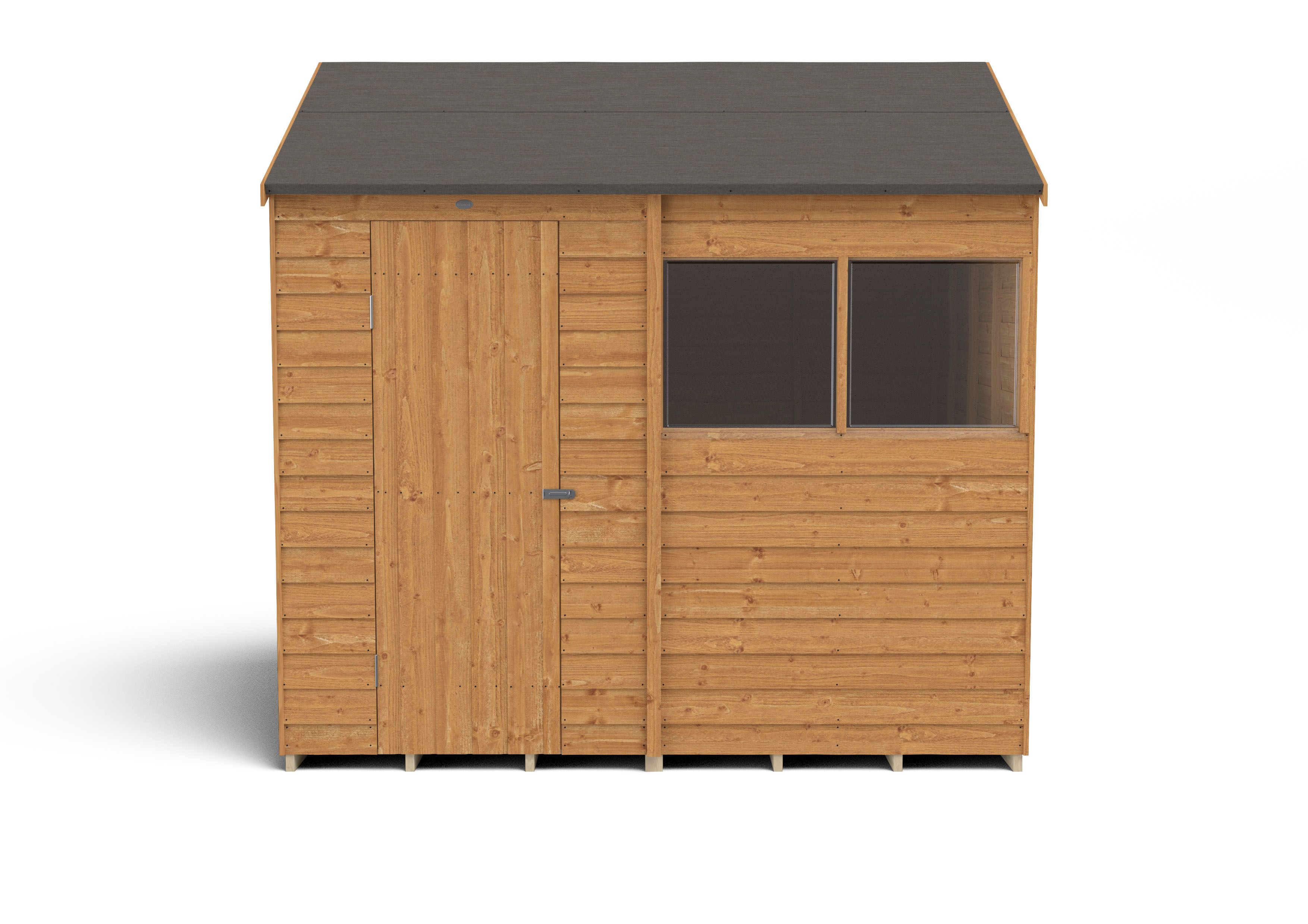 Forest Garden Overlap 8x6 ft Reverse apex Wooden Dip treated Shed with floor & 2 windows (Base included) - Assembly service included