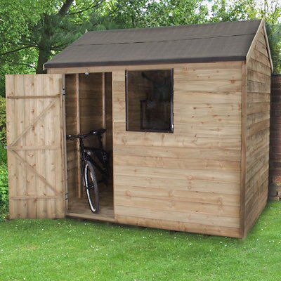 Forest Garden Overlap 8x6 ft Reverse apex Wooden Pressure treated Shed with floor & 1 window - Assembly service included