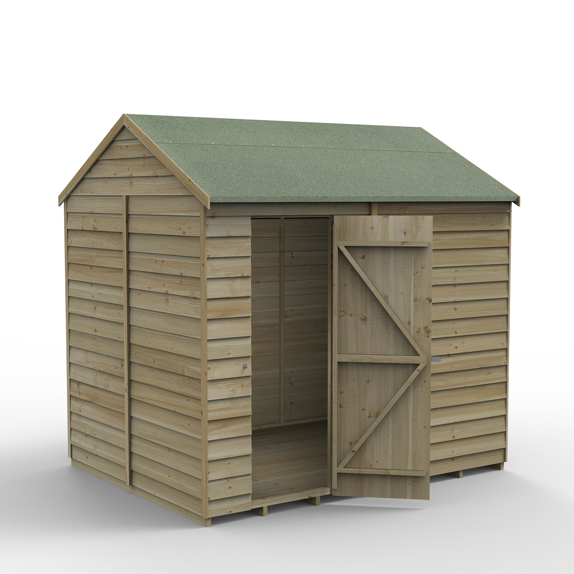 Forest Garden Overlap 8x6 ft Reverse apex Wooden Pressure treated Shed with floor (Base included)